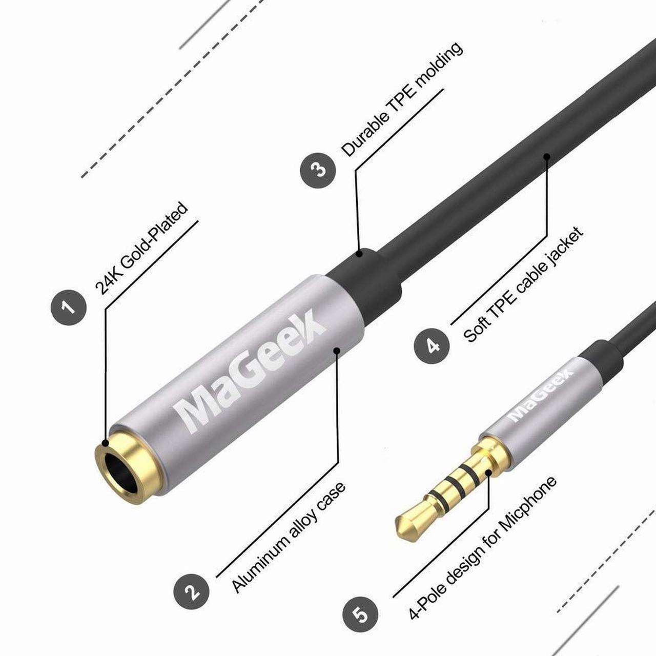 Alt view image 2 of 7 - 3.5mm Audio Aux Extension Cord 10 ft Super Long TRRS 4-Pole Headphone Cable Male to Female Auxiliary Extension Adapter Compatible with Beats iPhone iPad Car Audio and More(Black)