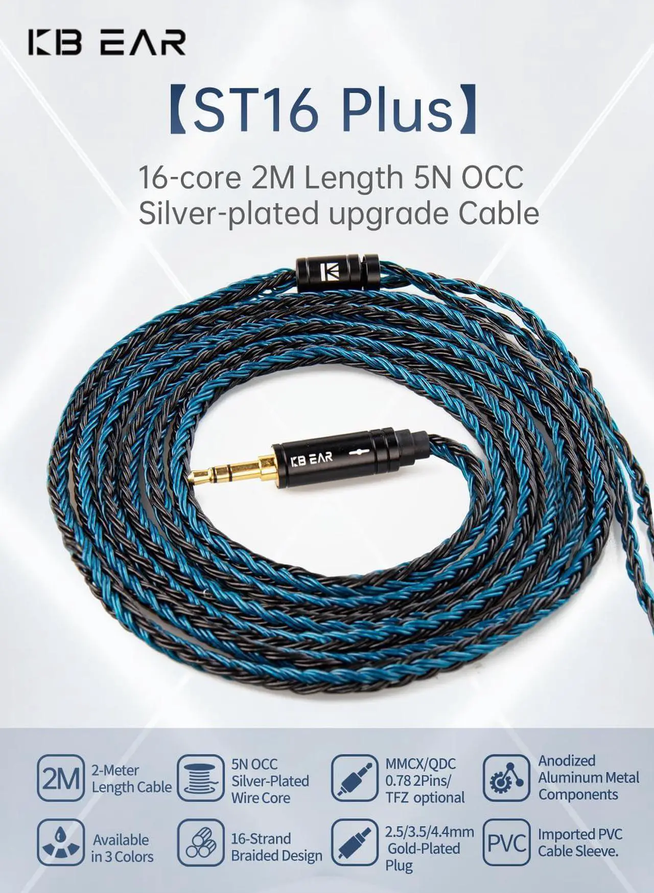 Alt view image 2 of 7 - 2 Meter 2 Pin IEM Cable 3.5mm KBEAR ST16 Plus Upgrade 16-Strand Headphone Extension Cable Silver-Plated Earbuds Wire for KZ ZST/AS10 Truthear Hexa/Zero Simgot EW100P/EW200 Moondrop blessing2