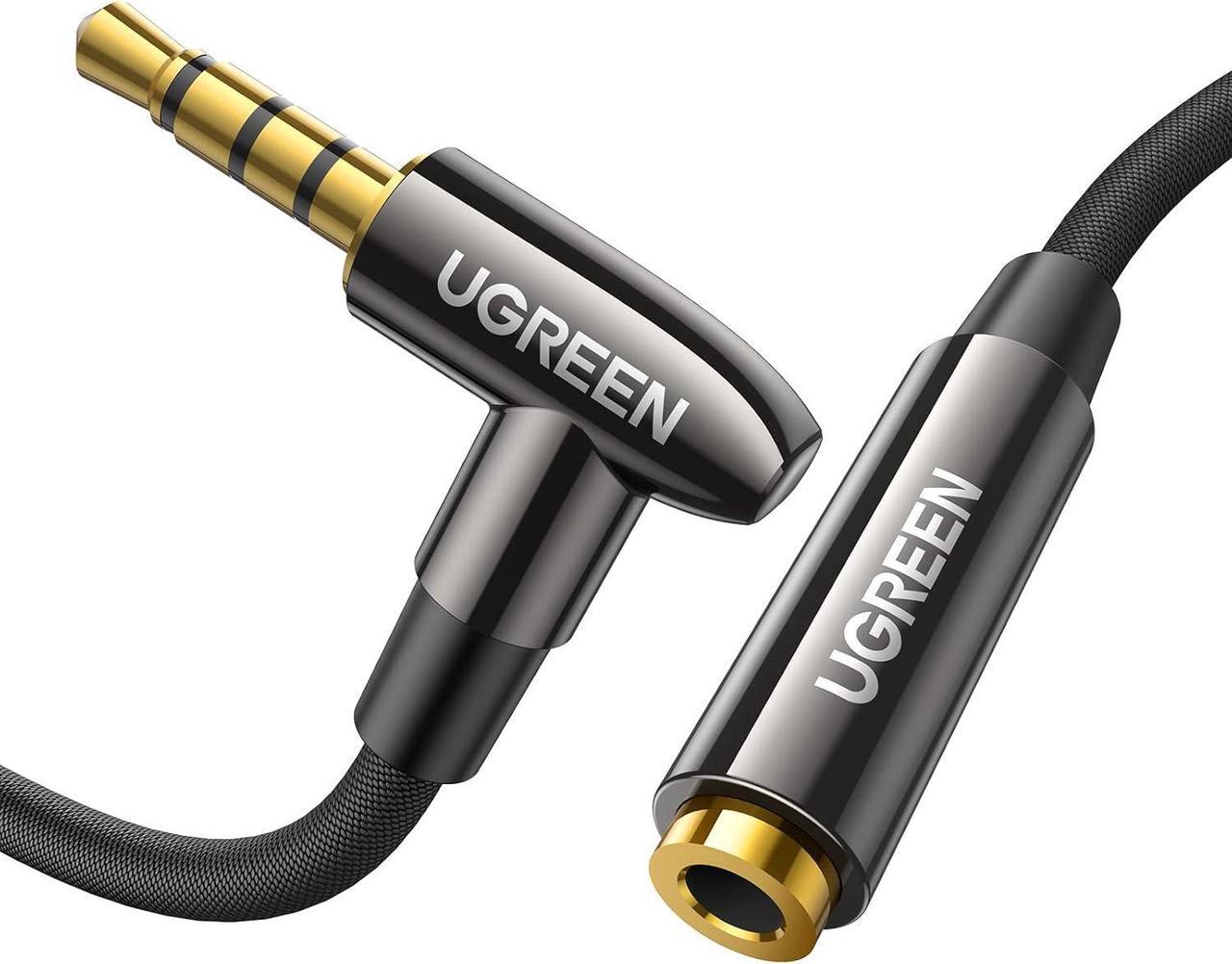 Main image of Headphone Extension Cable with MIC 4 Pole 3.5mm Extension TRRS Jack Stereo Extender Cord Right Angled Compatible with Gaming Headset Earphone Switch Lite PS4 TV PC Car Speaker 10FT