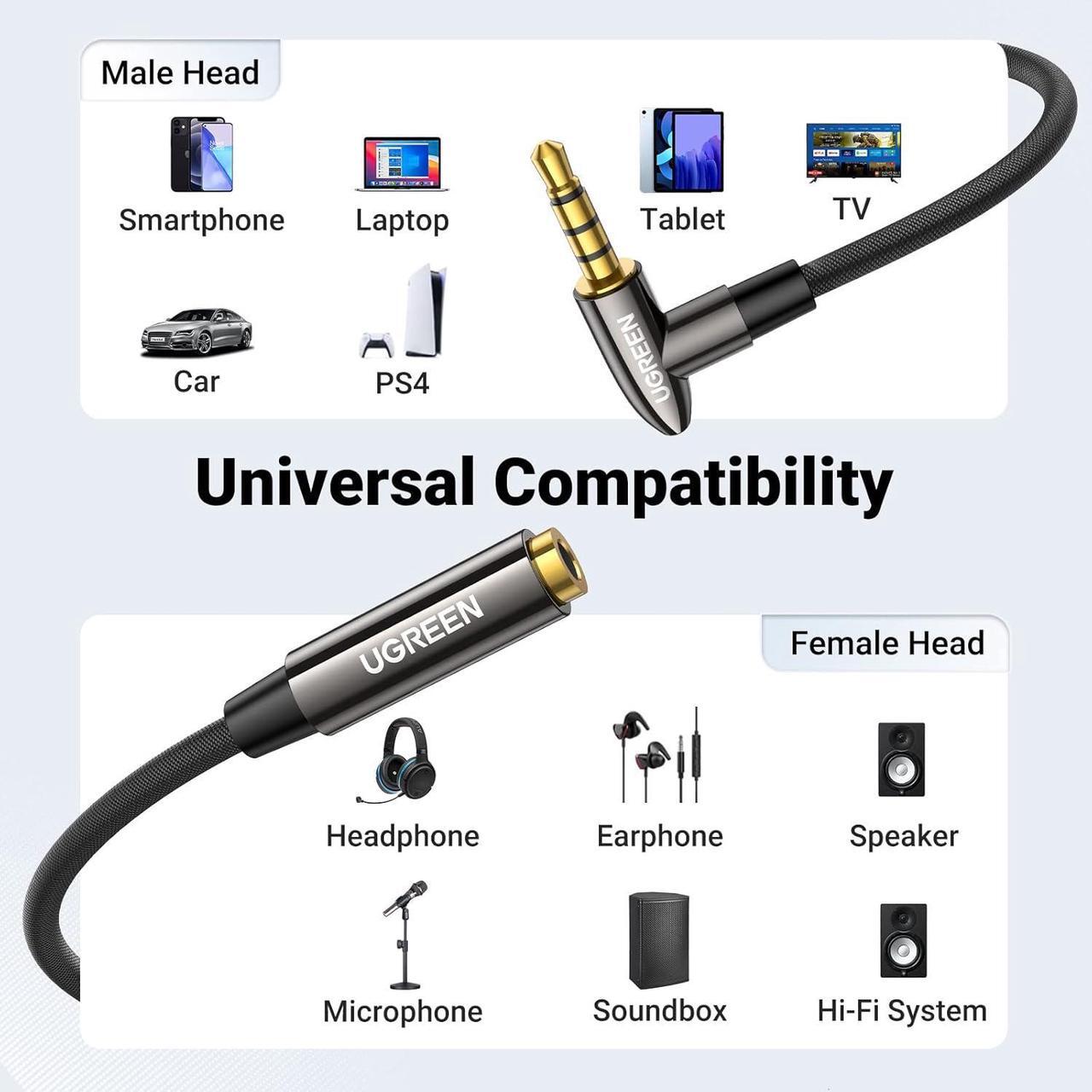 Alt view image 7 of 7 - Headphone Extension Cable with MIC 4 Pole 3.5mm Extension TRRS Jack Stereo Extender Cord Right Angled Compatible with Gaming Headset Earphone Switch Lite PS4 TV PC Car Speaker 10FT