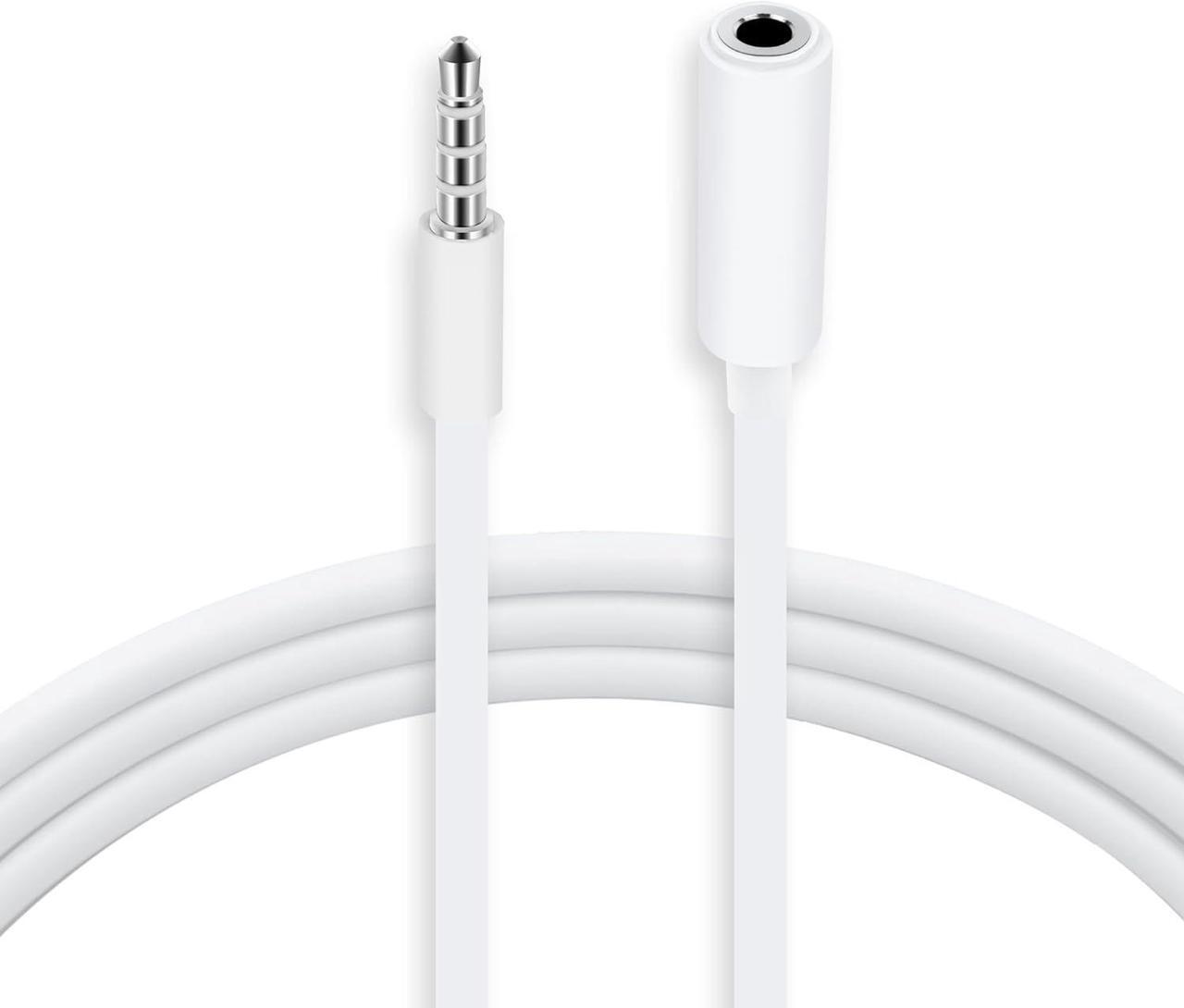 Alt view image 2 of 6 - 2-Pack 3.5mm 4-Pole Male to Female Auxiliary Extension Audio Stereo Cable Cord for Headphones  iPad iPhone iPod  Galaxy Android MP3 Players -White (3 Feet)