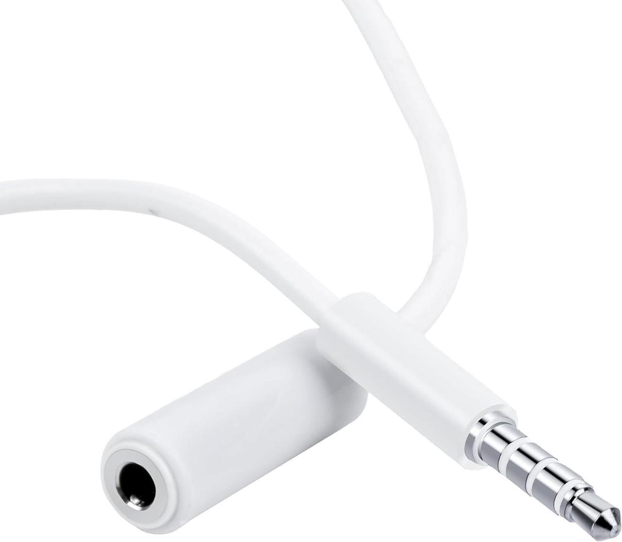 Alt view image 3 of 6 - 2-Pack 3.5mm 4-Pole Male to Female Auxiliary Extension Audio Stereo Cable Cord for Headphones  iPad iPhone iPod  Galaxy Android MP3 Players -White (3 Feet)