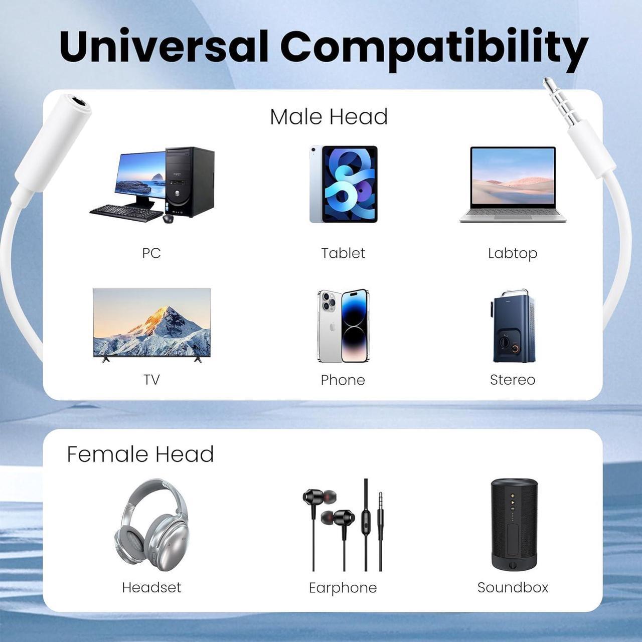 Alt view image 5 of 6 - 2-Pack 3.5mm 4-Pole Male to Female Auxiliary Extension Audio Stereo Cable Cord for Headphones  iPad iPhone iPod  Galaxy Android MP3 Players -White (3 Feet)
