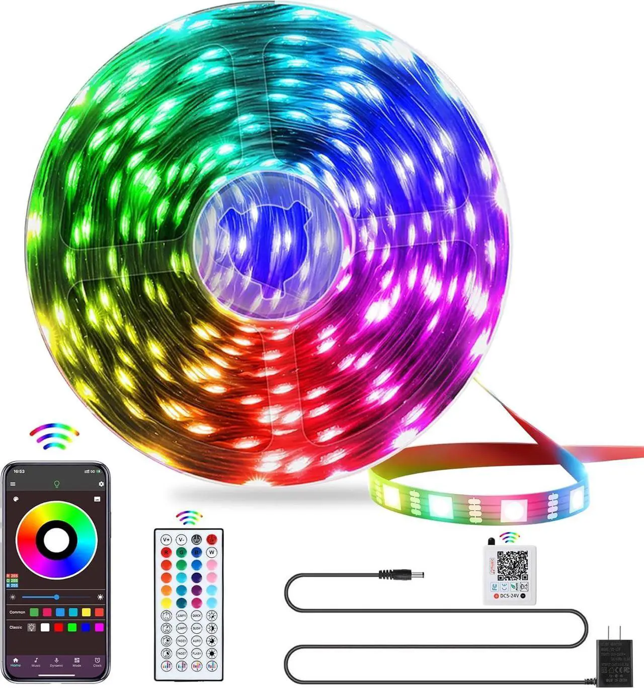 Main image of LED Lights for Bedroom 25FT RGB LED Strip Lights with 44 Keys IR Remote Smart LED Light Strip with Adhesive Backing Adjustable Brightness App Control for Bedroom Party Decoration