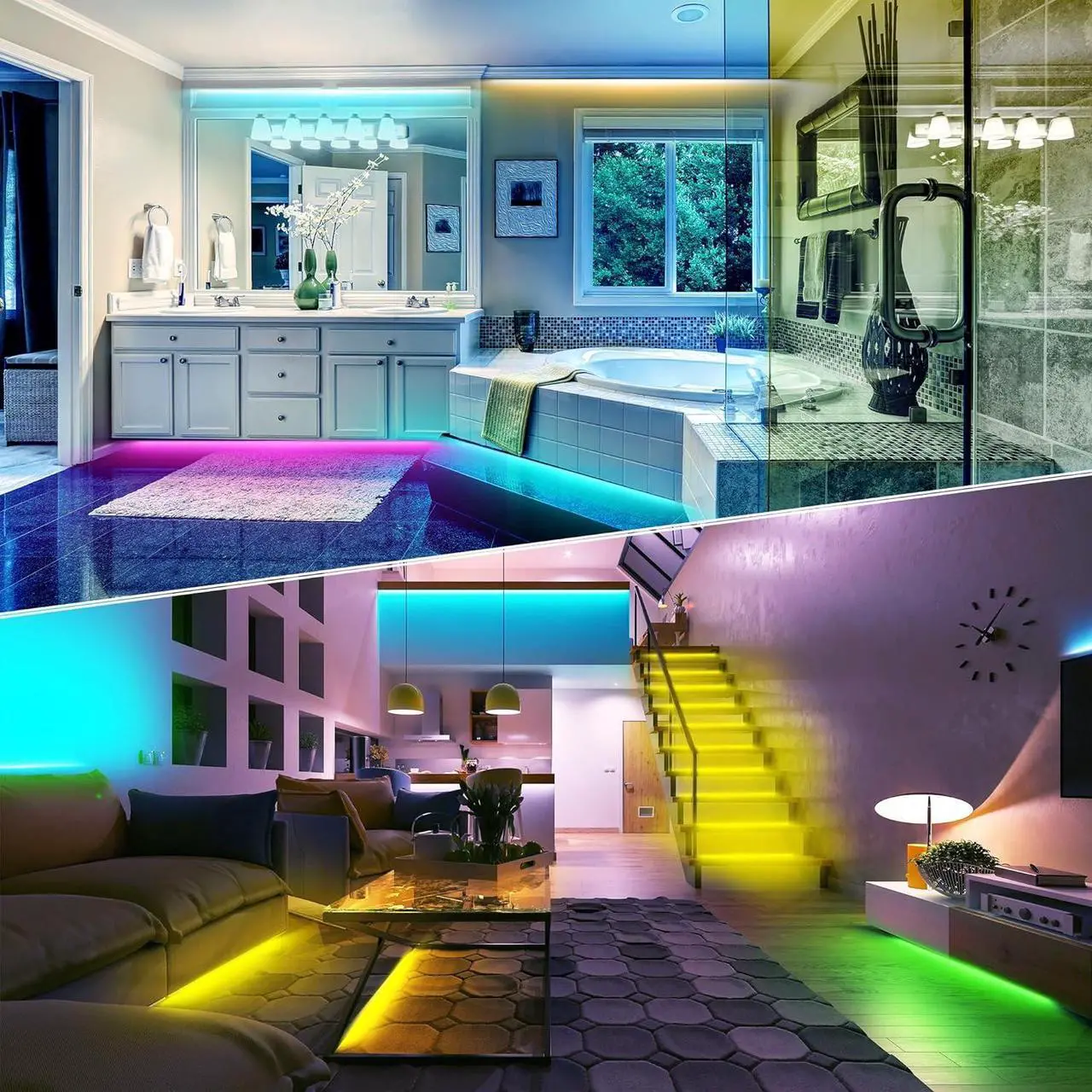Alt view image 5 of 7 - Led Lights for Bedroom 50ft (1 Roll) Color Changing RGB Led Strip Lights with 60 Keys Remote and App Control Music Sync Led Lights for Room Kitchen Party Home Decor