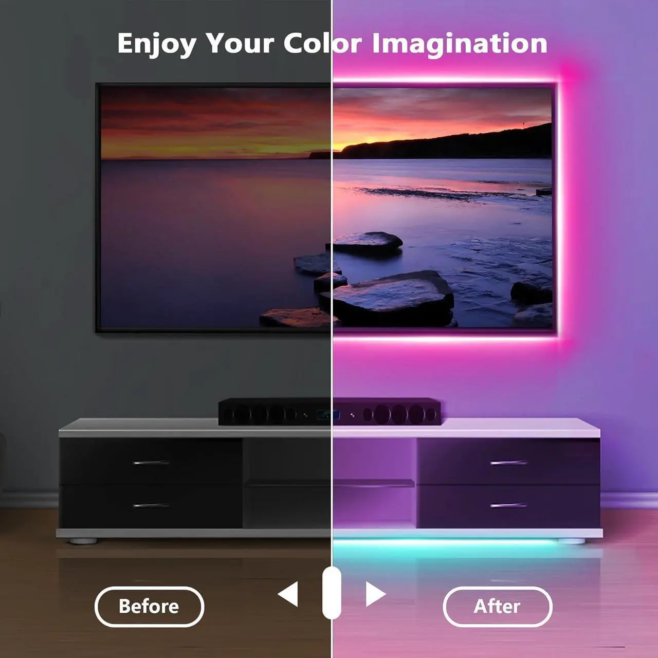 Alt view image 6 of 7 - Led Lights for Bedroom 50ft (1 Roll) Color Changing RGB Led Strip Lights with 60 Keys Remote and App Control Music Sync Led Lights for Room Kitchen Party Home Decor