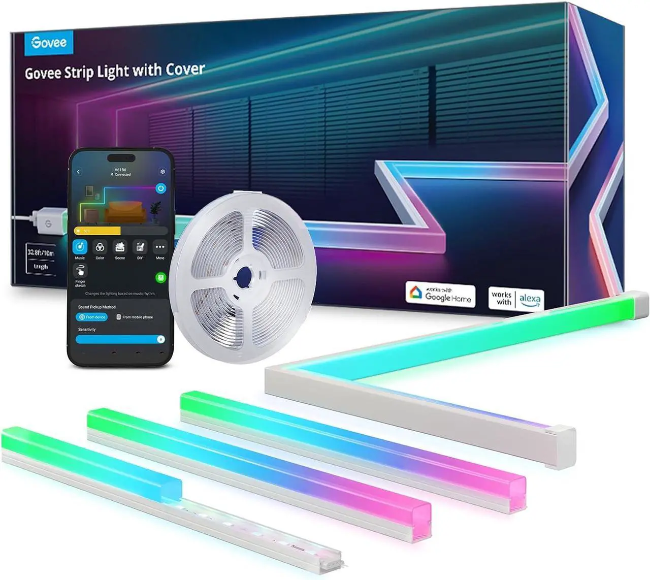 Main image of RGBIC LED Strip Lights 32.8ft with Covers Smart Lights Work with Alexa and Google Assistant LED Diffuser Channel with LED Lights for Bedroom Skirting Lines Studio Cabinet