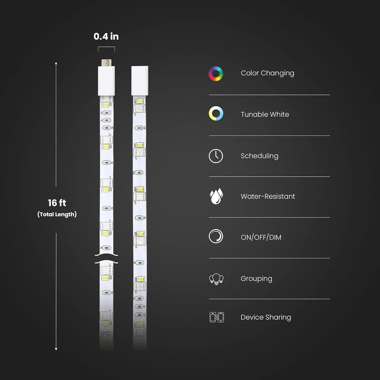 Alt view image 2 of 7 - Smart Light Strip 16FT Ultrathin RGBW Color Chasing LED Light Strip 2.4GHz Wi-Fi Enabled Works with Alexa and Google Home Assistant Remote Control (0.4in x 192in) TAPE192/CHASE/AG