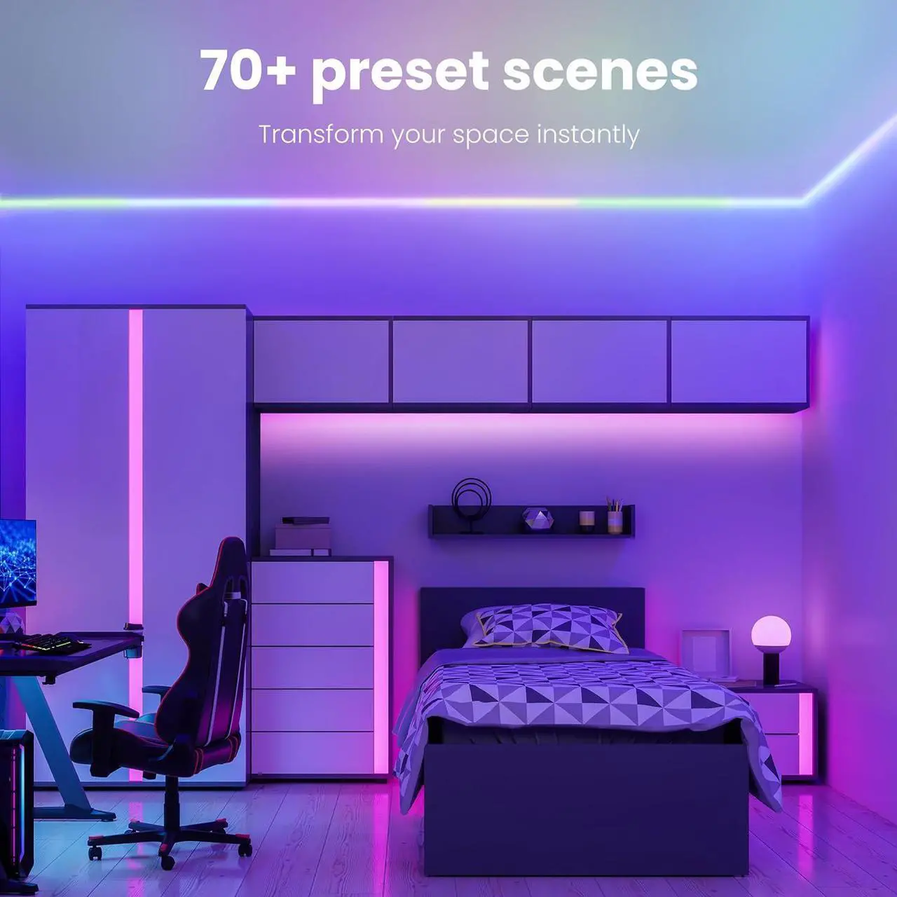 Alt view image 3 of 7 - Smart Light Strip 16FT Ultrathin RGBW Color Chasing LED Light Strip 2.4GHz Wi-Fi Enabled Works with Alexa and Google Home Assistant Remote Control (0.4in x 192in) TAPE192/CHASE/AG