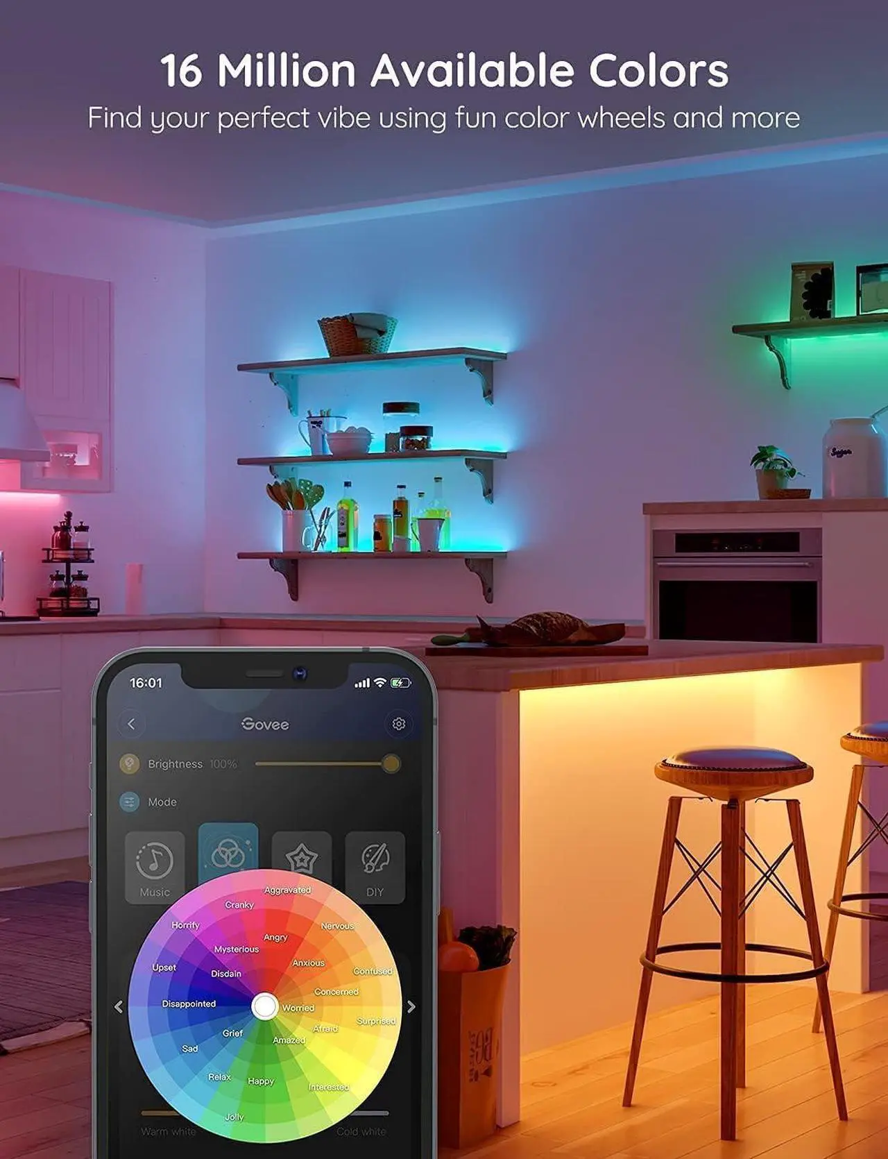 Alt view image 2 of 7 - 100ft LED Strip Lights Bluetooth RGB LED Lights with App Control 64 Scenes and Music Sync LED Strip Lighting for Bedroom Living Room Kitchen Party ETL Listed Adapter