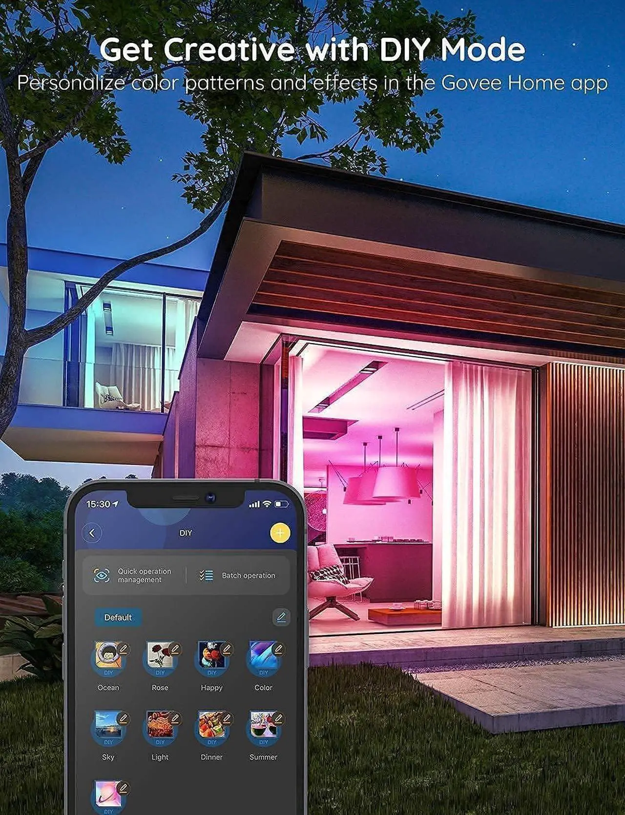 Alt view image 6 of 7 - 100ft LED Strip Lights Bluetooth RGB LED Lights with App Control 64 Scenes and Music Sync LED Strip Lighting for Bedroom Living Room Kitchen Party ETL Listed Adapter