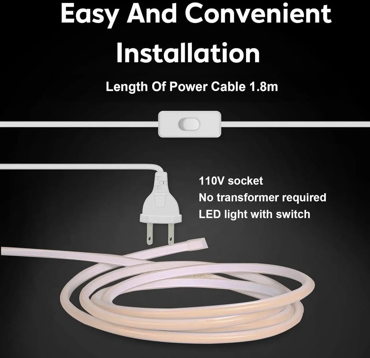 Alt view image 6 of 7 - AC 110V LED Strip Lights IP65 Waterproof LED Strip Lights 16.4feet Cuttable Rope Light Super Bright 320LEDs 4000K White Light with US Plug for Bedroom Ceiling Kitchen Under Cabinet