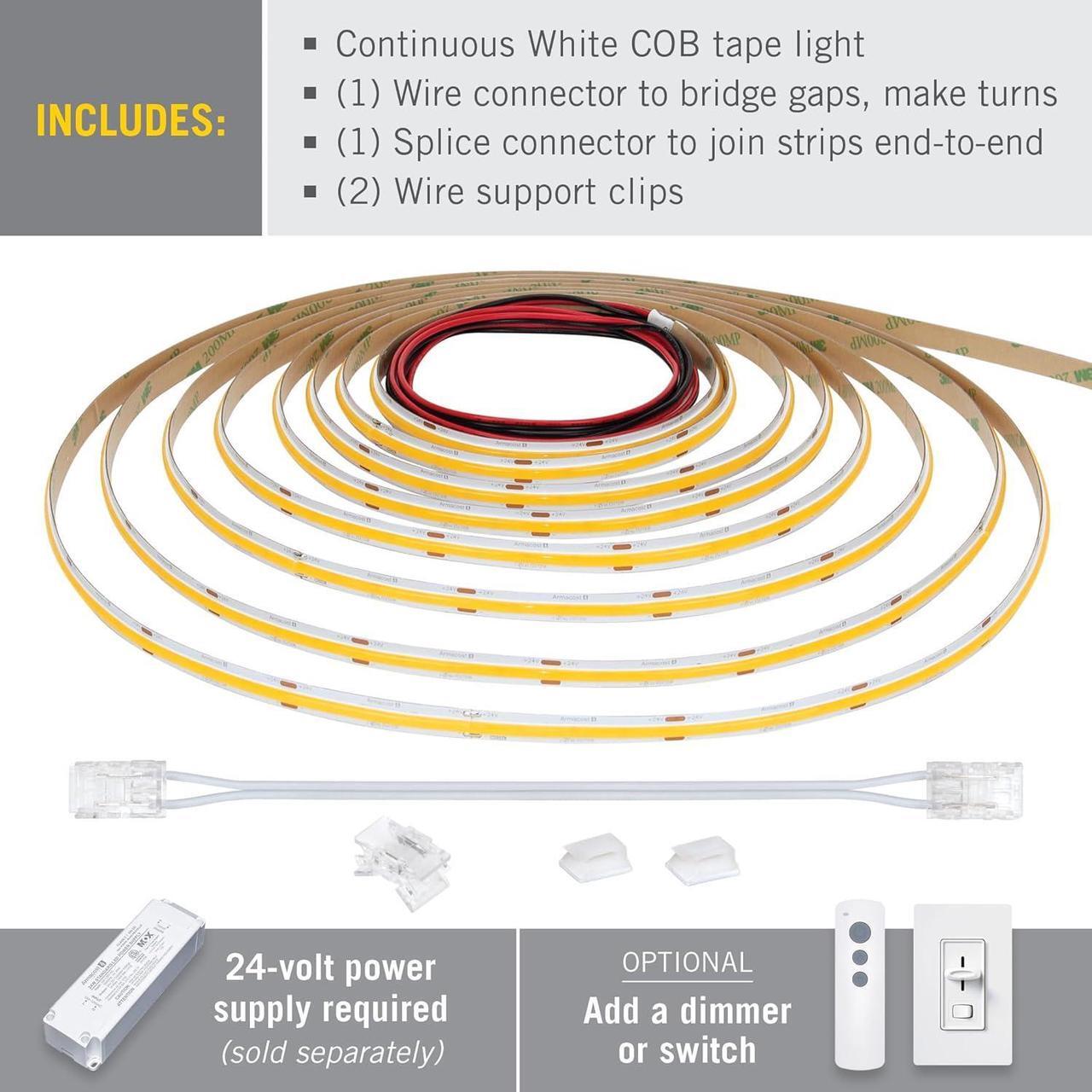 Alt view image 3 of 7 - RibbonFlex Pro 24V White COB LED Strip Light Tape 4000K 315 Lumens/Ft 5M 172330