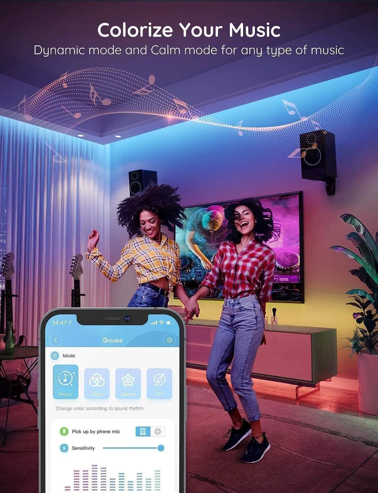 Alt view image 4 of 7 - 100ft LED Strip Lights Bluetooth RGB LED Lights with App Control 64 Scenes and Music Sync LED Strip Lighting for Bedroom Living Room Kitchen Party ETL Listed Adapter