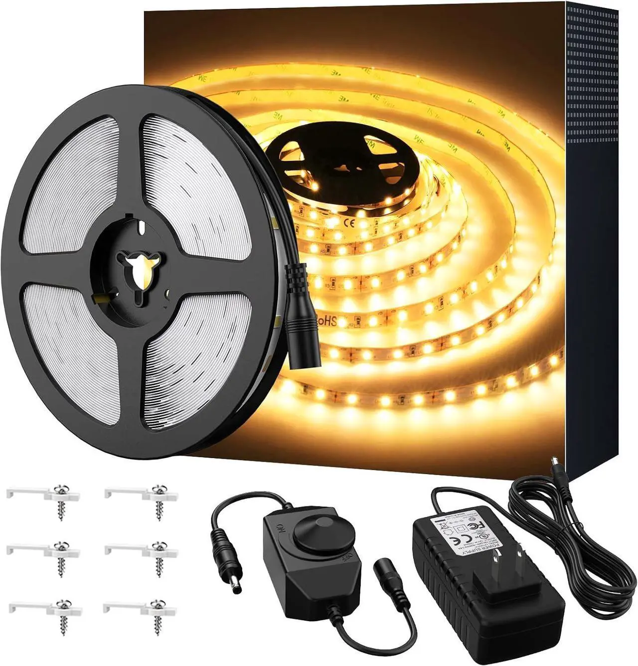 Main image of Warm LED Strip Lights 16.4ft Dimmable Strip Lighting 3000K 5m 12v Tape Light 2835 LEDs Flexible Warm White Rope Light for Home Kitchen Under Cabinet Bedroom Christmas Decor Non-Waterproof