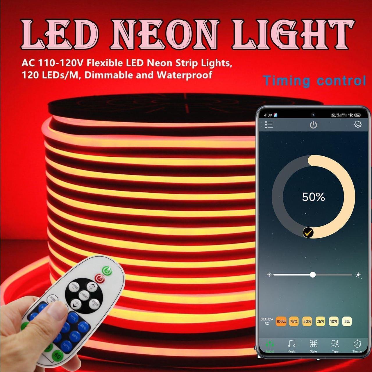 Alt view image 3 of 7 - Neon Led AC 110-120V LED NEON Light Strip Phone APP or Remote Control/Music Sync/Flexible/Waterproof/Dimmable/Multi-Modes LED Rope Light (Red 5m/16.4ft)