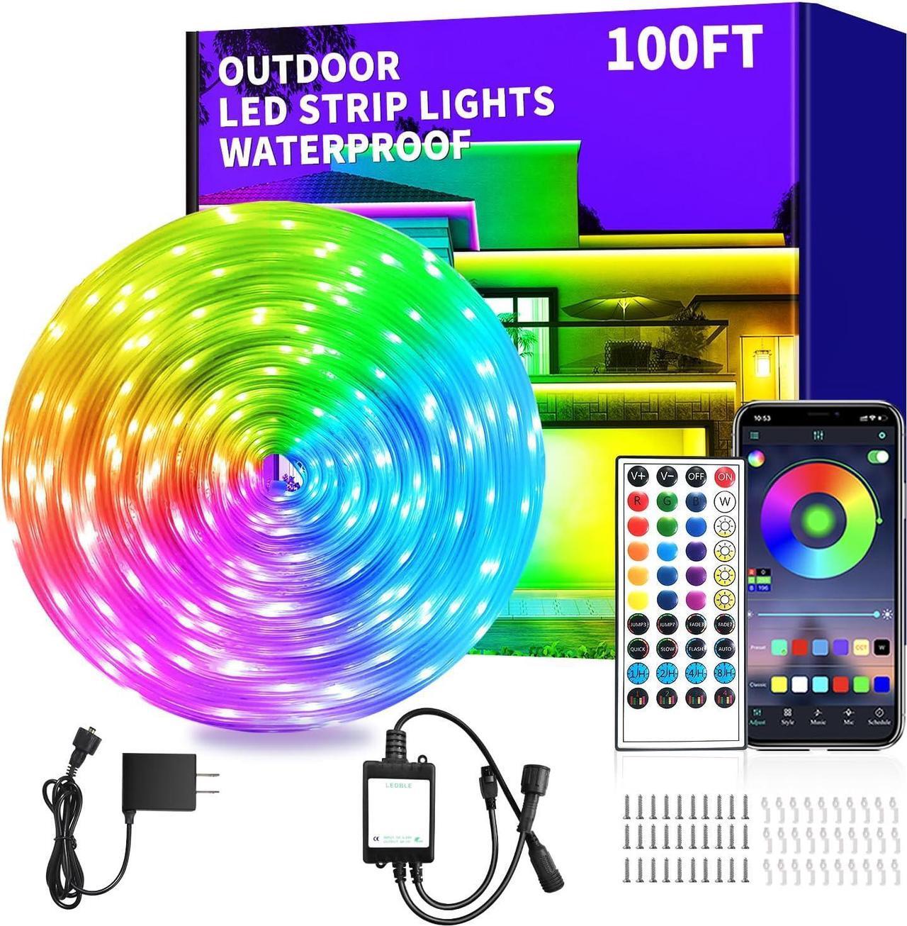 Main image of 100ft Outdoor LED Strip Lights Waterproof IP68 Waterproof LED Light Strips with Remote App Control Music Sync RGB Outdoor LED Rope Lights LED Lights for Bedroom Roof Pool Deck Balcony