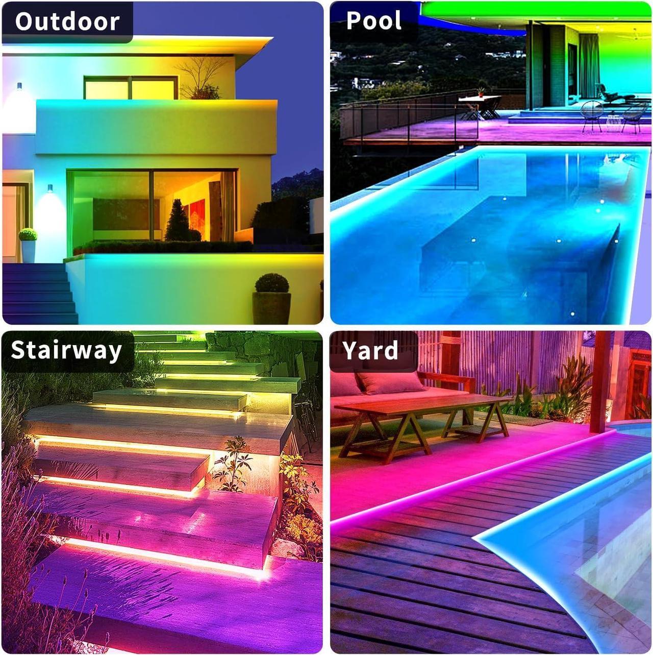 Alt view image 6 of 7 - 100ft Outdoor LED Strip Lights Waterproof IP68 Waterproof LED Light Strips with Remote App Control Music Sync RGB Outdoor LED Rope Lights LED Lights for Bedroom Roof Pool Deck Balcony