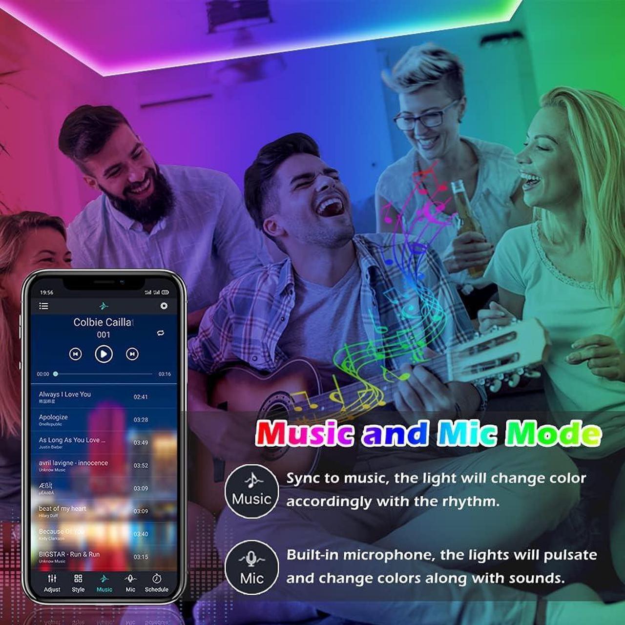 Alt view image 6 of 7 - 100ft Led Strip Lights Long Smart Led Light Strips Music Sync 5050 RGB Color Changing Rope Lights Bluetooth APP/IR Remote/Switch Box Control Led Lights for Bedroom Home Decoration Party Festival