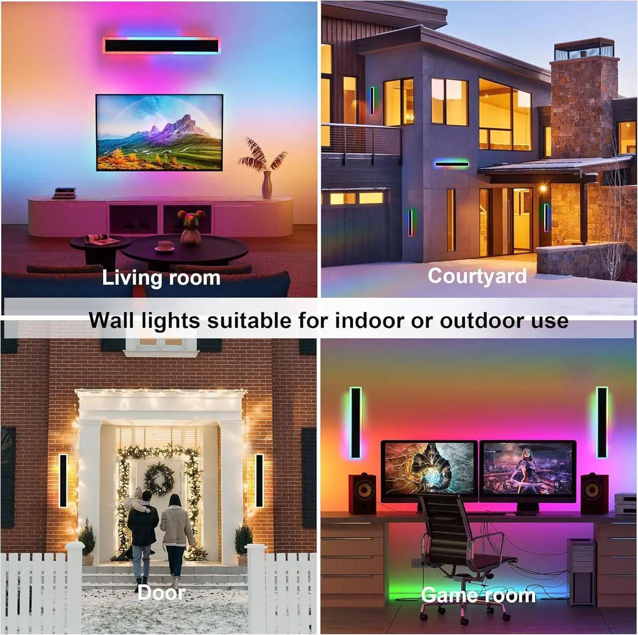 Alt view image 2 of 6 - 2 Pack Outdoor RGB Long Wall Lights Smart 24inch RGB/Warm/White Dimmable Modern Led Wall Mounted Lighting Ip65 Waterproof Long Wall Sconce with Remote Control for Party Gathering