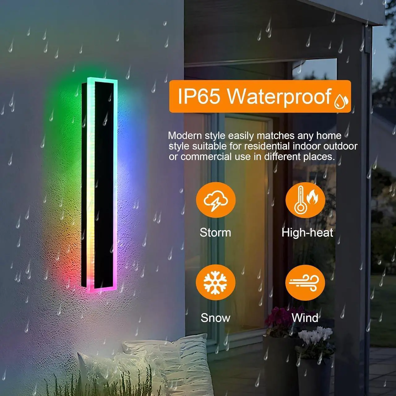 Alt view image 6 of 6 - 2 Pack Outdoor RGB Long Wall Lights Smart 24inch RGB/Warm/White Dimmable Modern Led Wall Mounted Lighting Ip65 Waterproof Long Wall Sconce with Remote Control for Party Gathering