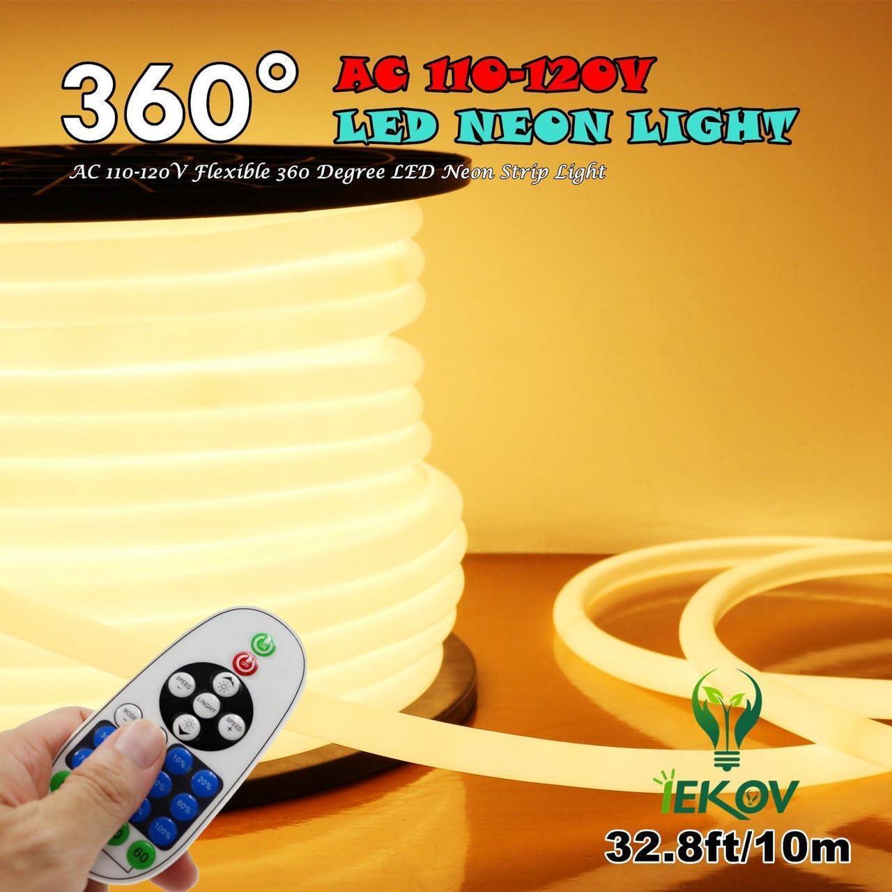 Main image of [Upgrade] 360° LED NEON Light AC 110-120V Flexible 360 Degree LED Neon Strip Lights Dimmable & Waterproof NEON LED Rope Light + Remote Controller (32.8ft/10m Warm White)