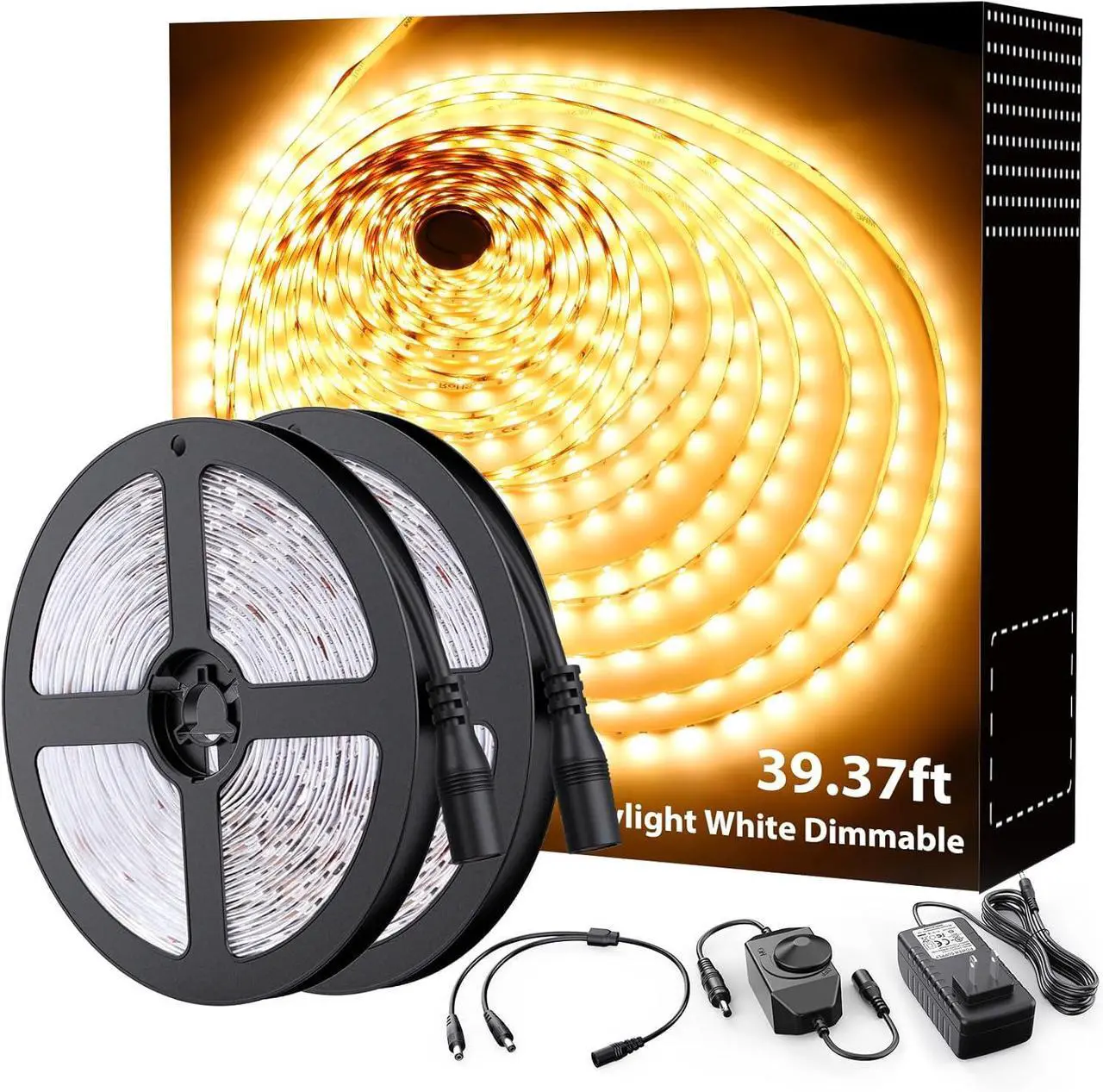 Main image of Warm White LED Strip Lighting 39.37ft 3000K Dimmable Led Tape Light 12m Bright 720 LEDs 2835 Flexible Ribbon Christmas Light 12V Adhesive Rope Lights for Kitchen Under Cabinet Bedroom