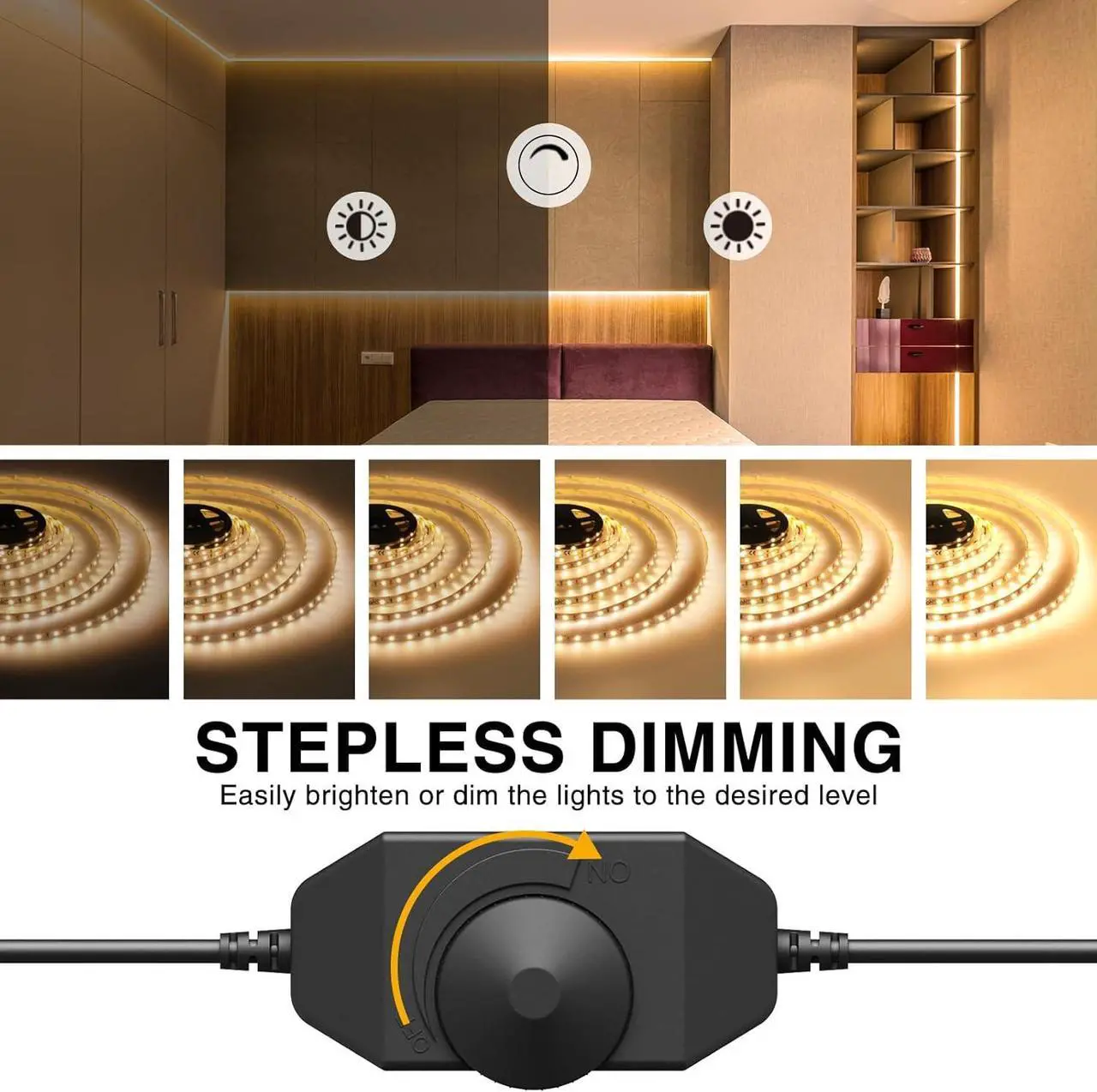 Alt view image 3 of 7 - Warm White LED Strip Lighting 39.37ft 3000K Dimmable Led Tape Light 12m Bright 720 LEDs 2835 Flexible Ribbon Christmas Light 12V Adhesive Rope Lights for Kitchen Under Cabinet Bedroom