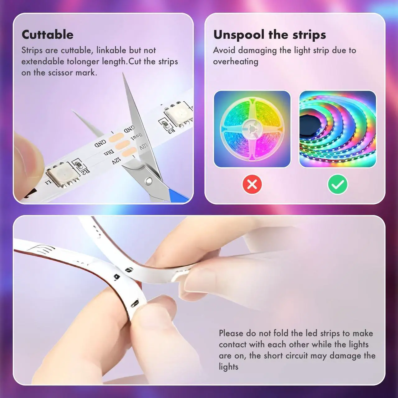 Alt view image 6 of 7 - 100 ft(2 Rolls of 50ft) IC+RGB Led Lights for Bedroom Music Sync Color Changing Led Strip Lights with Remote App Control Led Strip Led Lights for Room Home Kitchen Decor Party