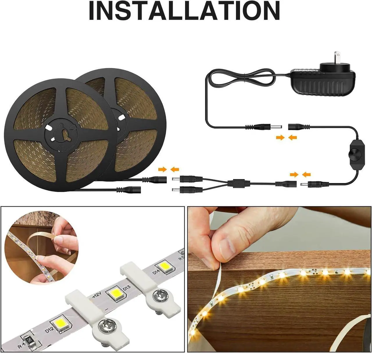 Alt view image 5 of 7 - Warm White LED Strip Lighting 39.37ft 3000K Dimmable Led Tape Light 12m Bright 720 LEDs 2835 Flexible Ribbon Christmas Light 12V Adhesive Rope Lights for Kitchen Under Cabinet Bedroom