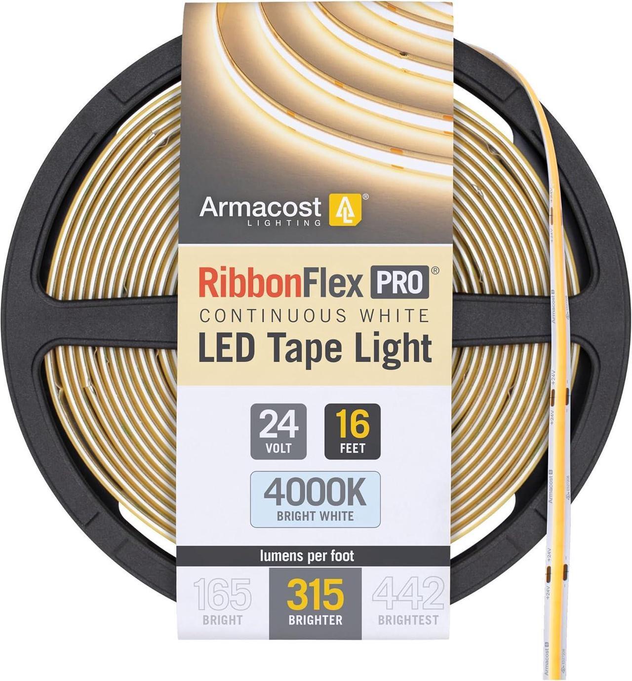 Main image of RibbonFlex Pro 24V White COB LED Strip Light Tape 4000K 315 Lumens/Ft 5M 172330