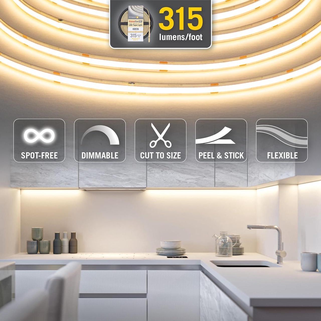 Alt view image 5 of 7 - RibbonFlex Pro 24V White COB LED Strip Light Tape 4000K 315 Lumens/Ft 5M 172330