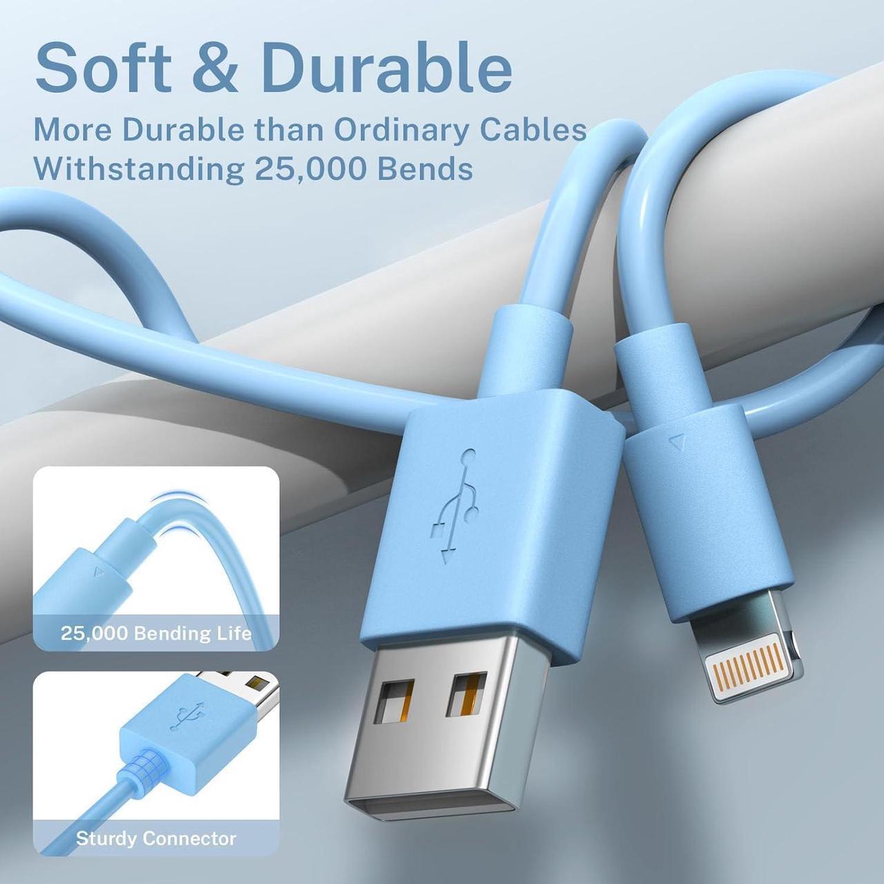 Alt view image 3 of 7 - iPhone Charger [ MFi Certified] 6Pack 3/3/6/6/6/10 FT Lightning Cable iPhone USB Fast Charging Cord Compatible with iPhone 14/13/12/11/Pro Max/SE/XR/XS/X/8/7 Plus AirPods