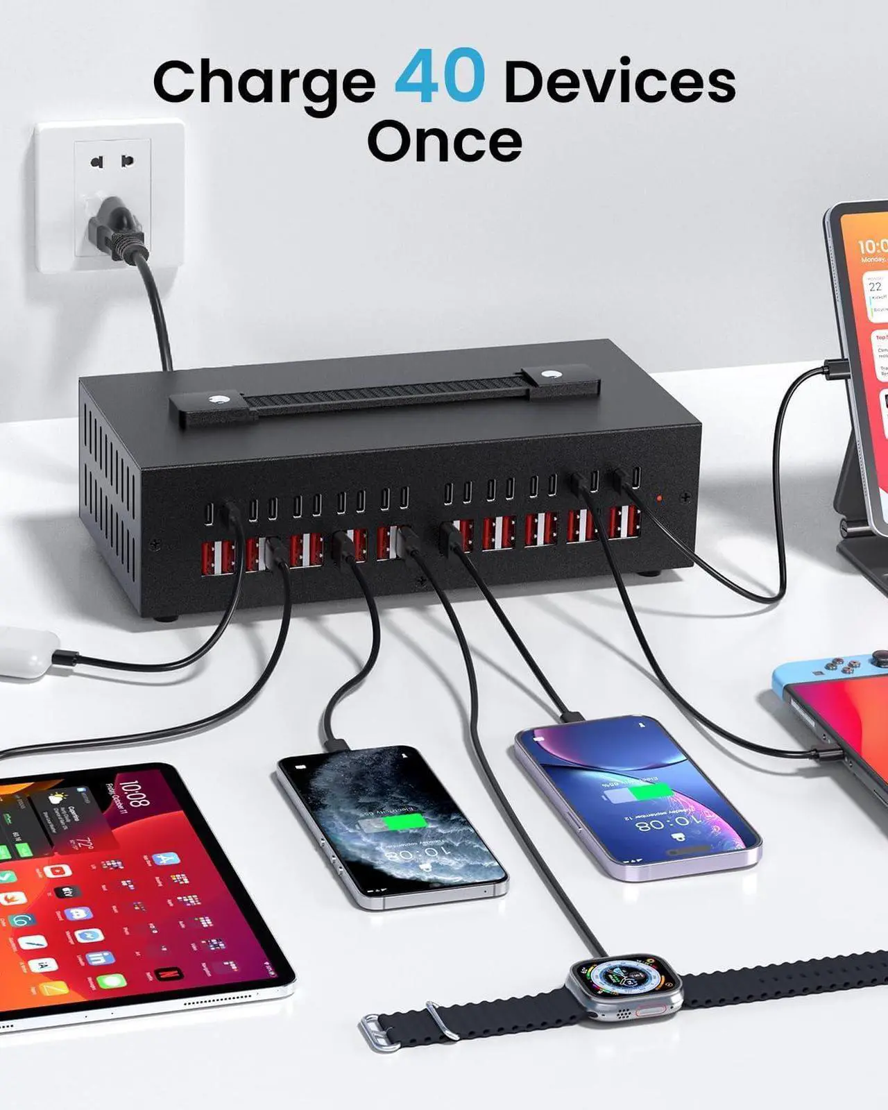 Alt view image 2 of 7 - 300W USB~C Charging Station 40 Port (20 USB A & 20 USB~C Port) USB~C Charger Block Fast Charging Station for Multiple Devices Desktop USB Wall Charger Compatible for iPhone iPad Tablets