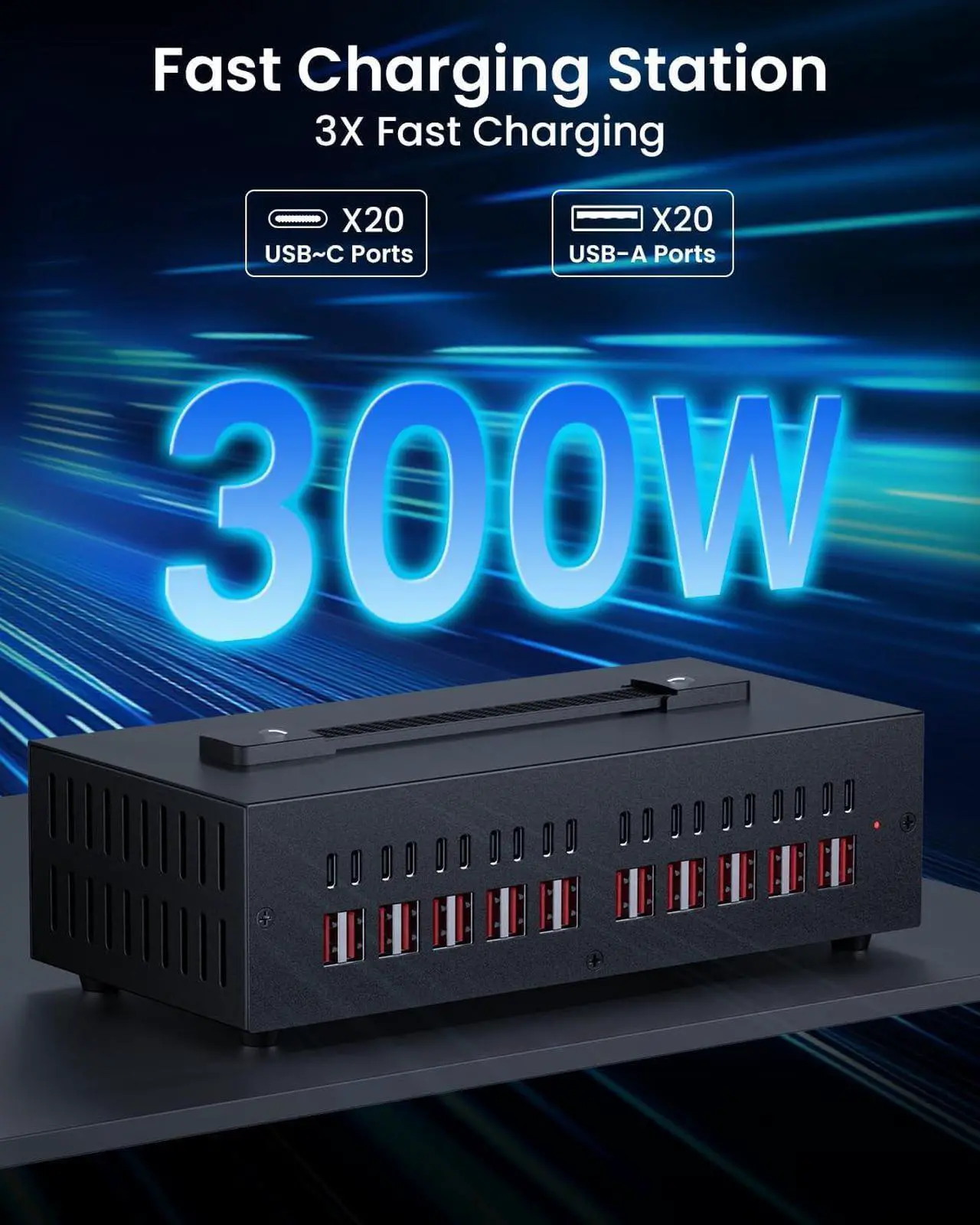 Alt view image 3 of 7 - 300W USB~C Charging Station 40 Port (20 USB A & 20 USB~C Port) USB~C Charger Block Fast Charging Station for Multiple Devices Desktop USB Wall Charger Compatible for iPhone iPad Tablets