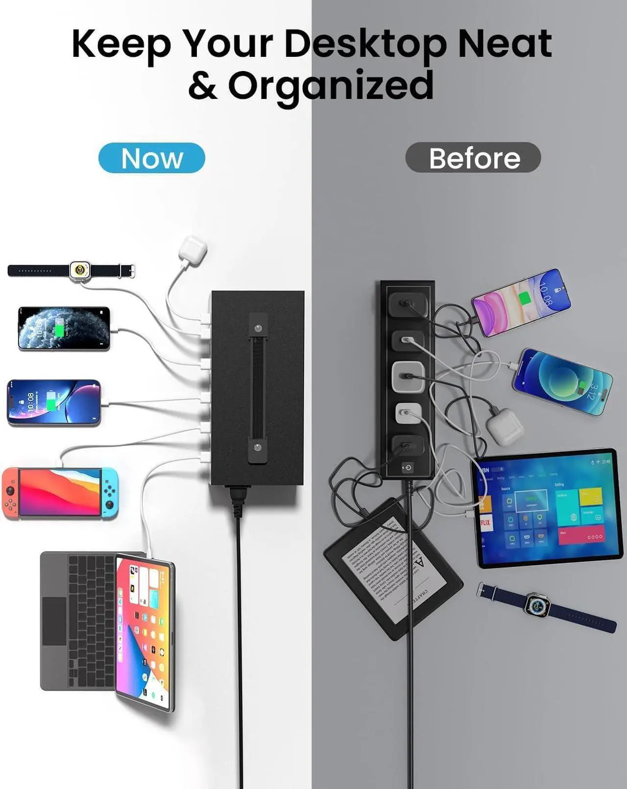 Alt view image 5 of 7 - 300W USB~C Charging Station 40 Port (20 USB A & 20 USB~C Port) USB~C Charger Block Fast Charging Station for Multiple Devices Desktop USB Wall Charger Compatible for iPhone iPad Tablets