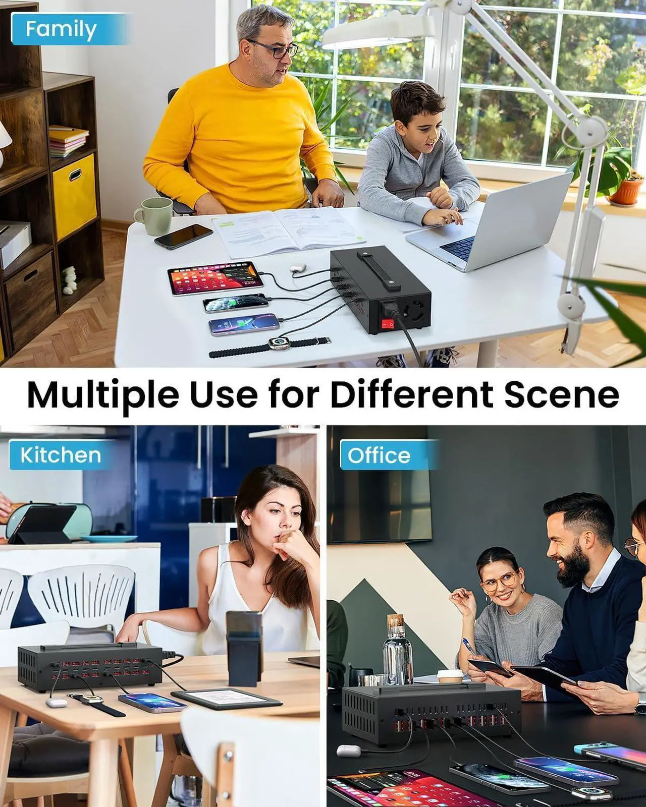 Alt view image 7 of 7 - 300W USB~C Charging Station 40 Port (20 USB A & 20 USB~C Port) USB~C Charger Block Fast Charging Station for Multiple Devices Desktop USB Wall Charger Compatible for iPhone iPad Tablets