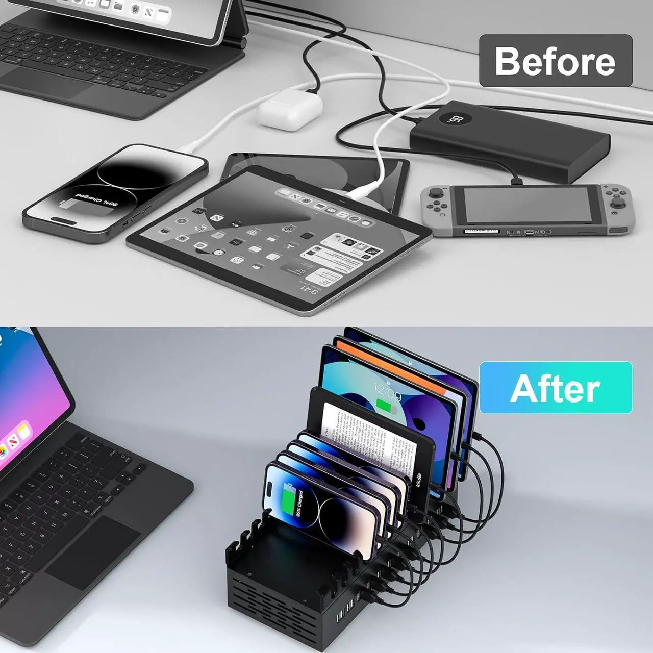 Alt view image 6 of 7 - 300W USB Charging Station 22 Port USB Fast Charging Station for Multiple Devices Multi Charger Station Organizer Compatible with Cellphone Tablet Kindle iPad and More