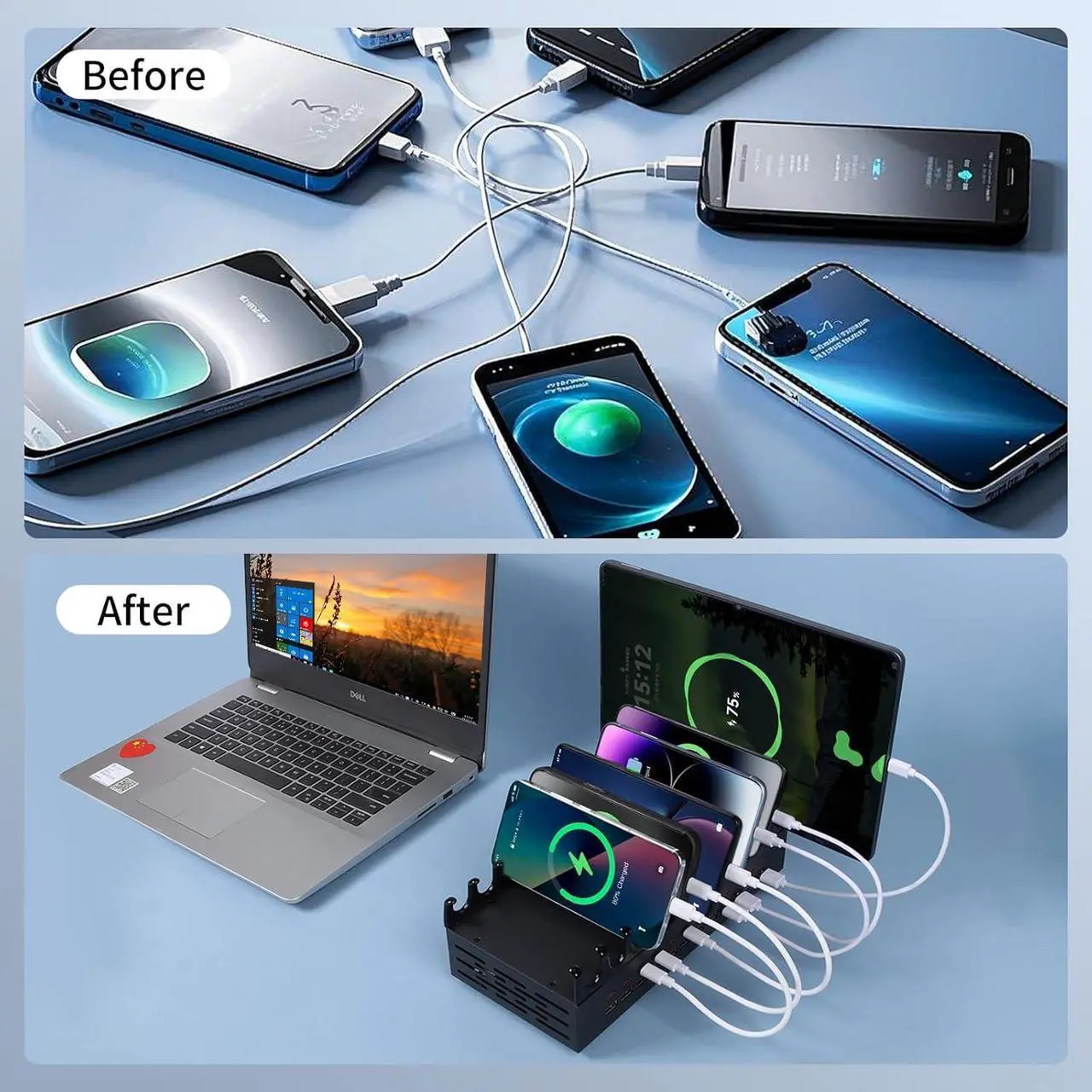 Alt view image 6 of 7 - 300W Charging Station for Multiple Devices - 24 Ports USB Fast Charging Station with Smart Power Delivery - Kindle Phone Tablet Charger Station for Home Office School