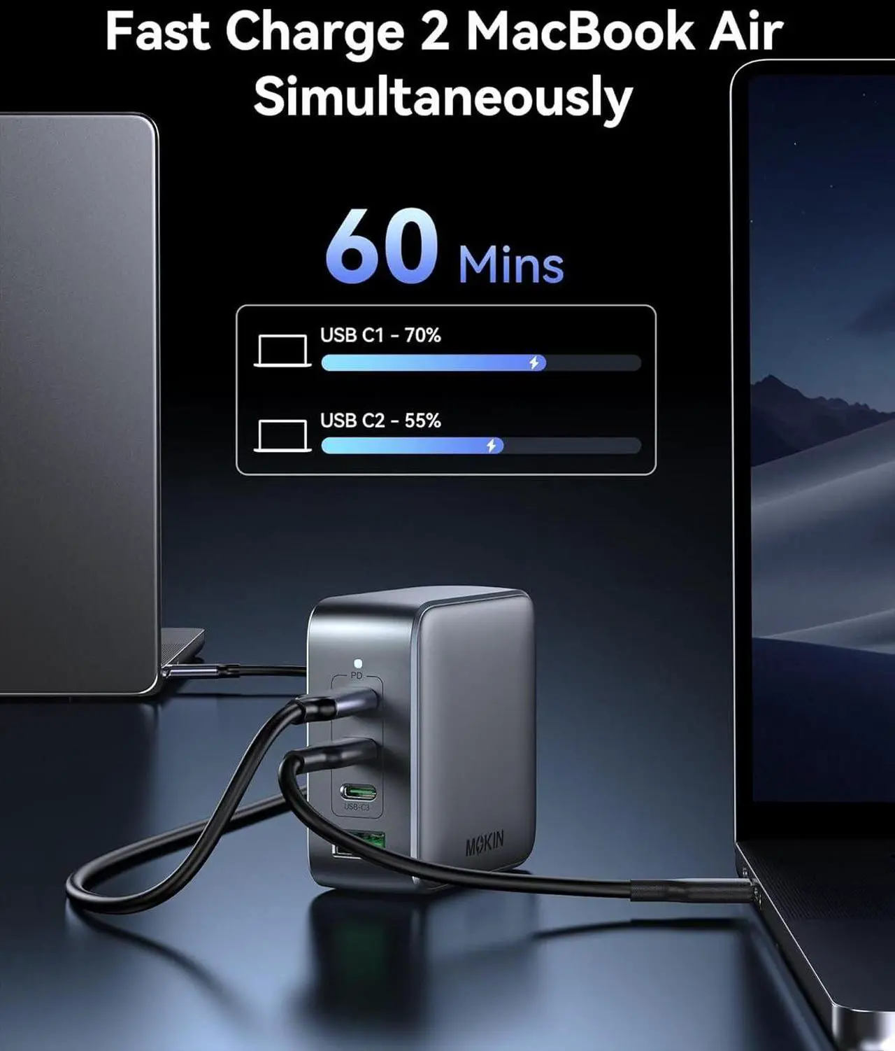 Alt view image 4 of 7 - USB C Charger Block 100W, 4 Port GaN Charger USB C Fast Charging Station Foldable Compact Wall Charging Power Adapter for MacBook Pro/Air, Dell XPS, iPad Pro, iPhone 16/15, Galaxy S24, and More
