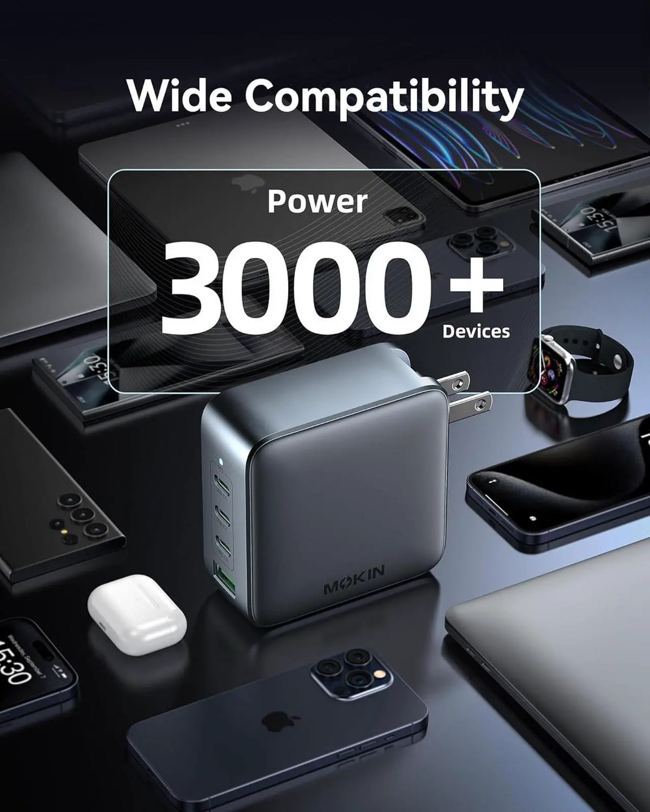 Alt view image 7 of 7 - USB C Charger Block 100W, 4 Port GaN Charger USB C Fast Charging Station Foldable Compact Wall Charging Power Adapter for MacBook Pro/Air, Dell XPS, iPad Pro, iPhone 16/15, Galaxy S24, and More