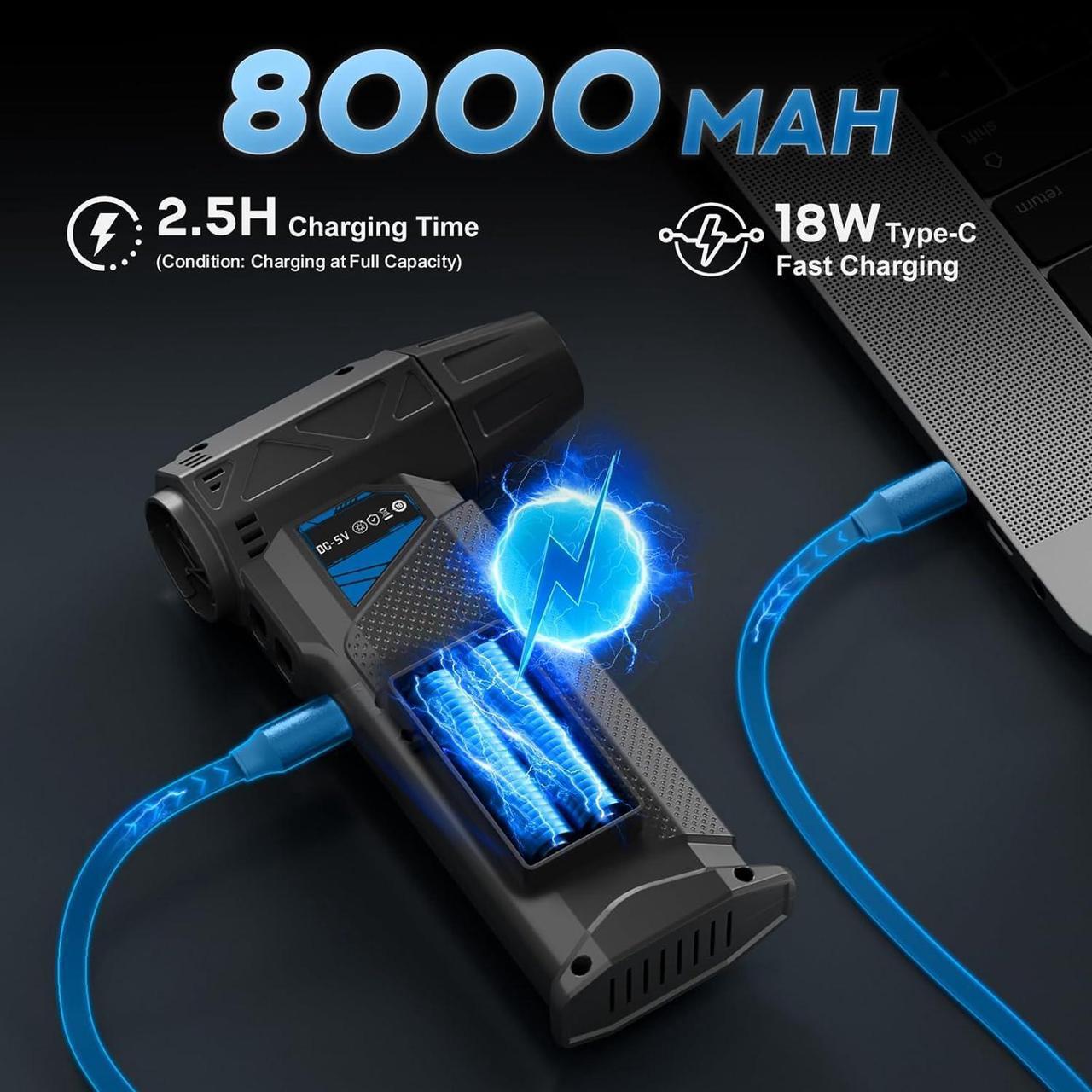 Alt view image 4 of 6 - Compressed Air Duster 180 000 RPM Electric Air Duster Fast Rechargeable Air Blower Replace Compressed Air Can Cordless Air Broom Turbo Jet Air Blower for Keyboard Car PC Dry Cleaning