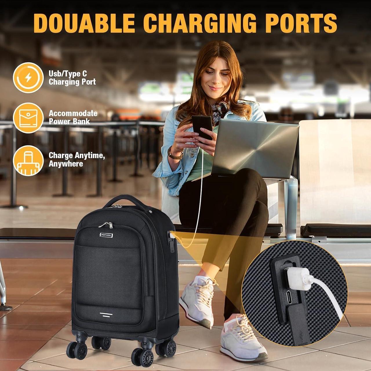 Alt view image 6 of 7 - Rolling Backpack - 17 inch Laptop Backpack with 4 Spinner Wheels Carry on Travel Backpack Water Resistant Wheeled Backpacks for Women Men Suitable for Overnight College Work Black