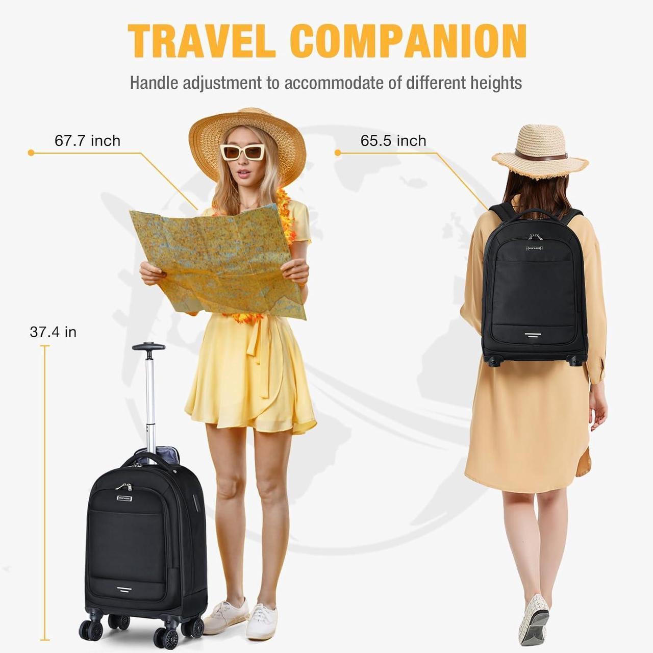 Alt view image 5 of 7 - Rolling Backpack - 17 inch Laptop Backpack with 4 Spinner Wheels Carry on Travel Backpack Water Resistant Wheeled Backpacks for Women Men Suitable for Overnight College Work Black