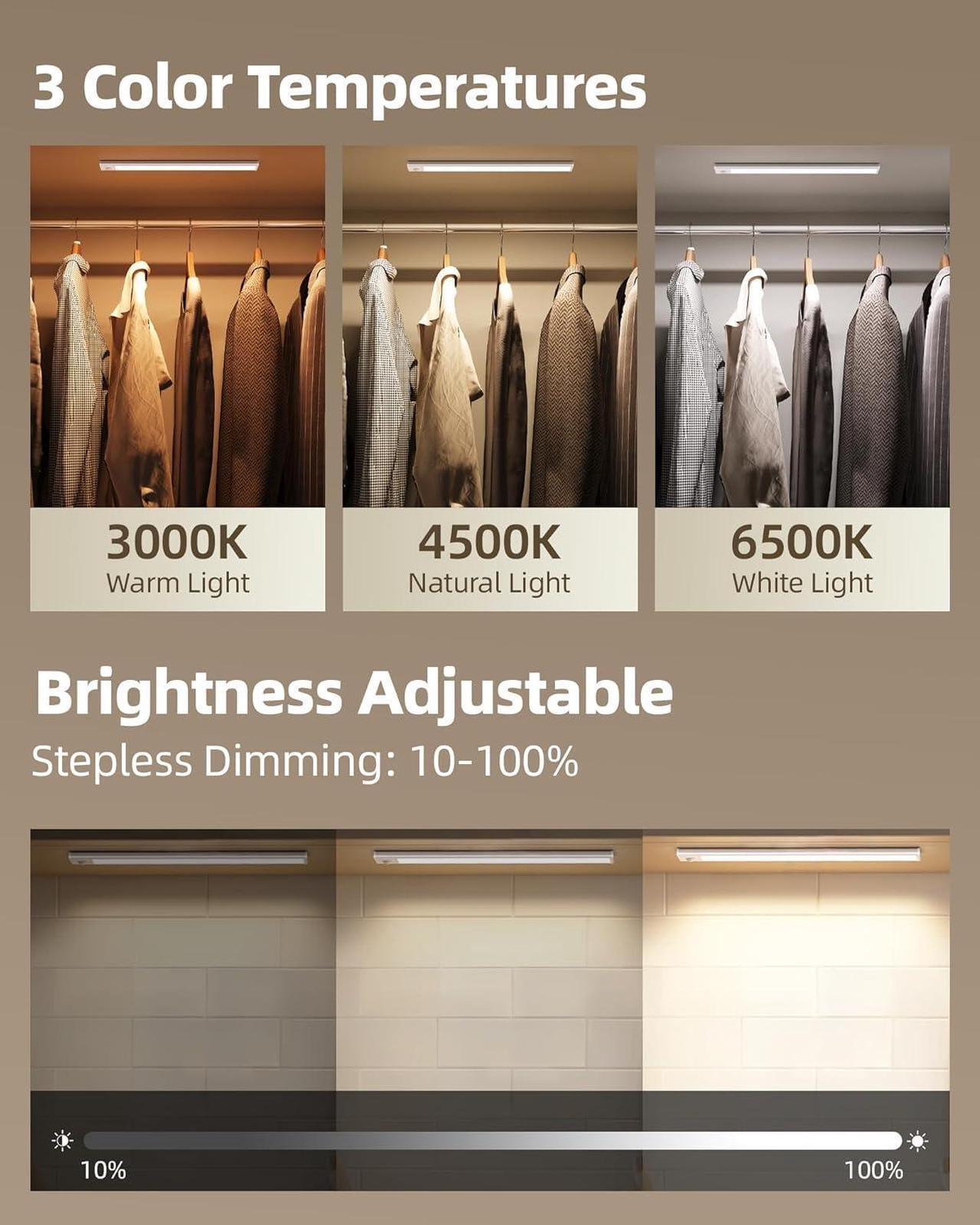 Alt view image 3 of 7 - Under Cabinet Lighting LED Motion Sensor Light Indoor Rechargeable Motion Activated Under Cabinet Lights Battery Operated Dimmable & 3 Color Temps Wireless Under Counter Lights for Kitchen(6Pack)