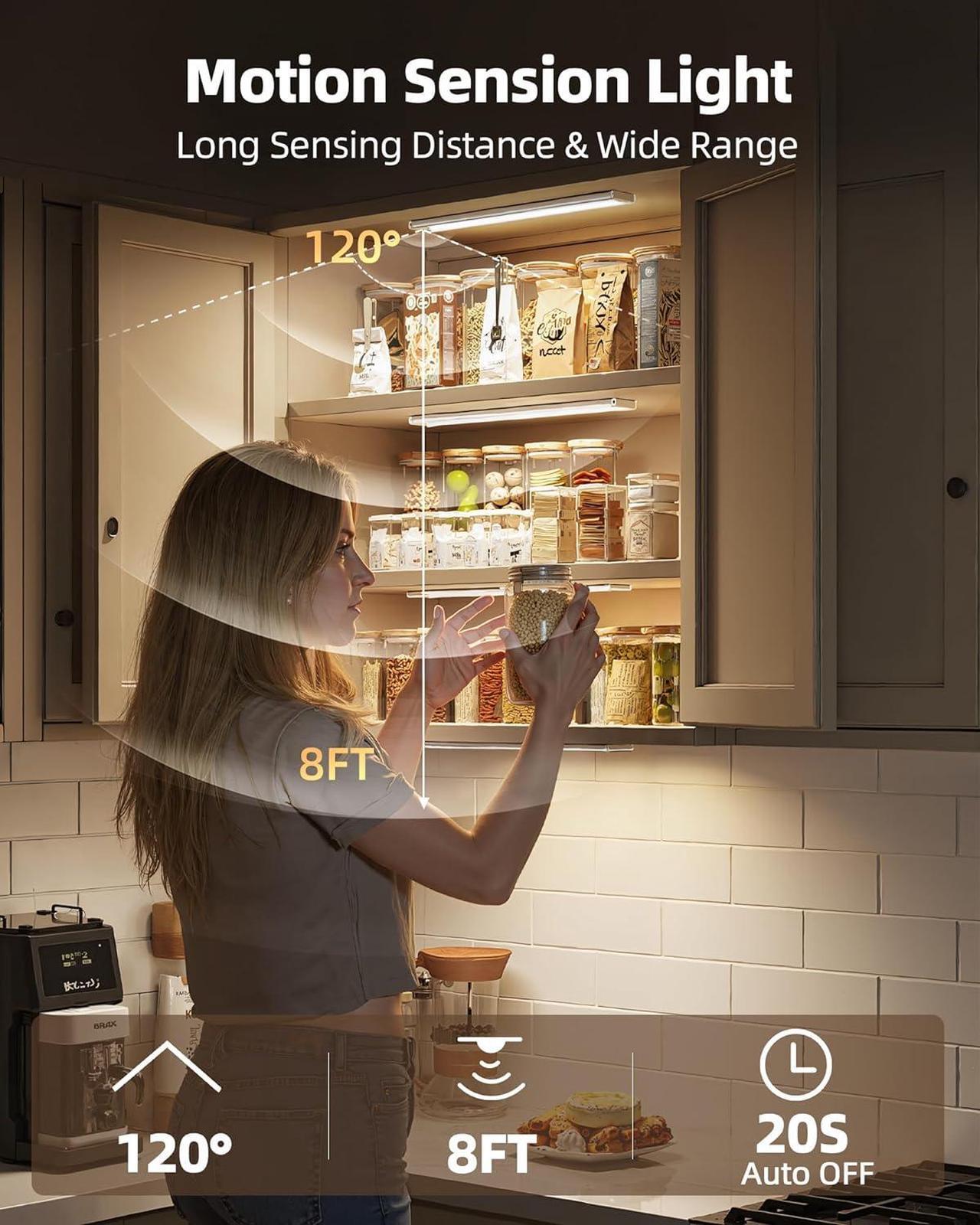 Alt view image 2 of 7 - Under Cabinet Lighting LED Motion Sensor Light Indoor Rechargeable Motion Activated Under Cabinet Lights Battery Operated Dimmable & 3 Color Temps Wireless Under Counter Lights for Kitchen(6Pack)