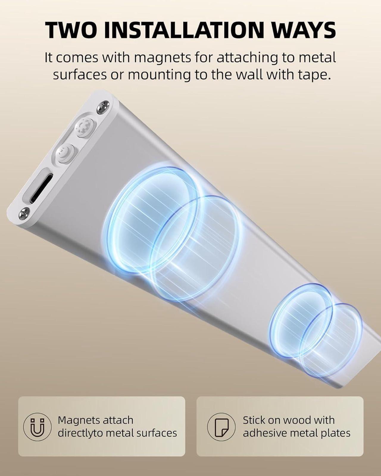 Alt view image 6 of 7 - Under Cabinet Lighting LED Motion Sensor Light Indoor Rechargeable Motion Activated Under Cabinet Lights Battery Operated Dimmable & 3 Color Temps Wireless Under Counter Lights for Kitchen(6Pack)
