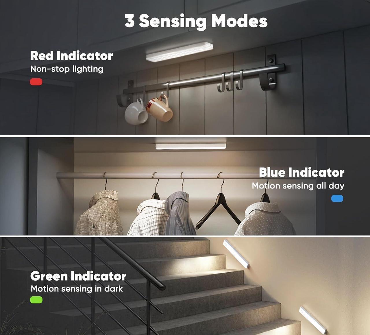 Alt view image 6 of 7 - Under Cabinet Lighting 2 Pack Motion Sensor Light Indoor Rechargeable Closet Lights Battery Operated LED Lights for Bedroom Wireless Dimmable Cabinet Lights Motion Sensor Step Night Light