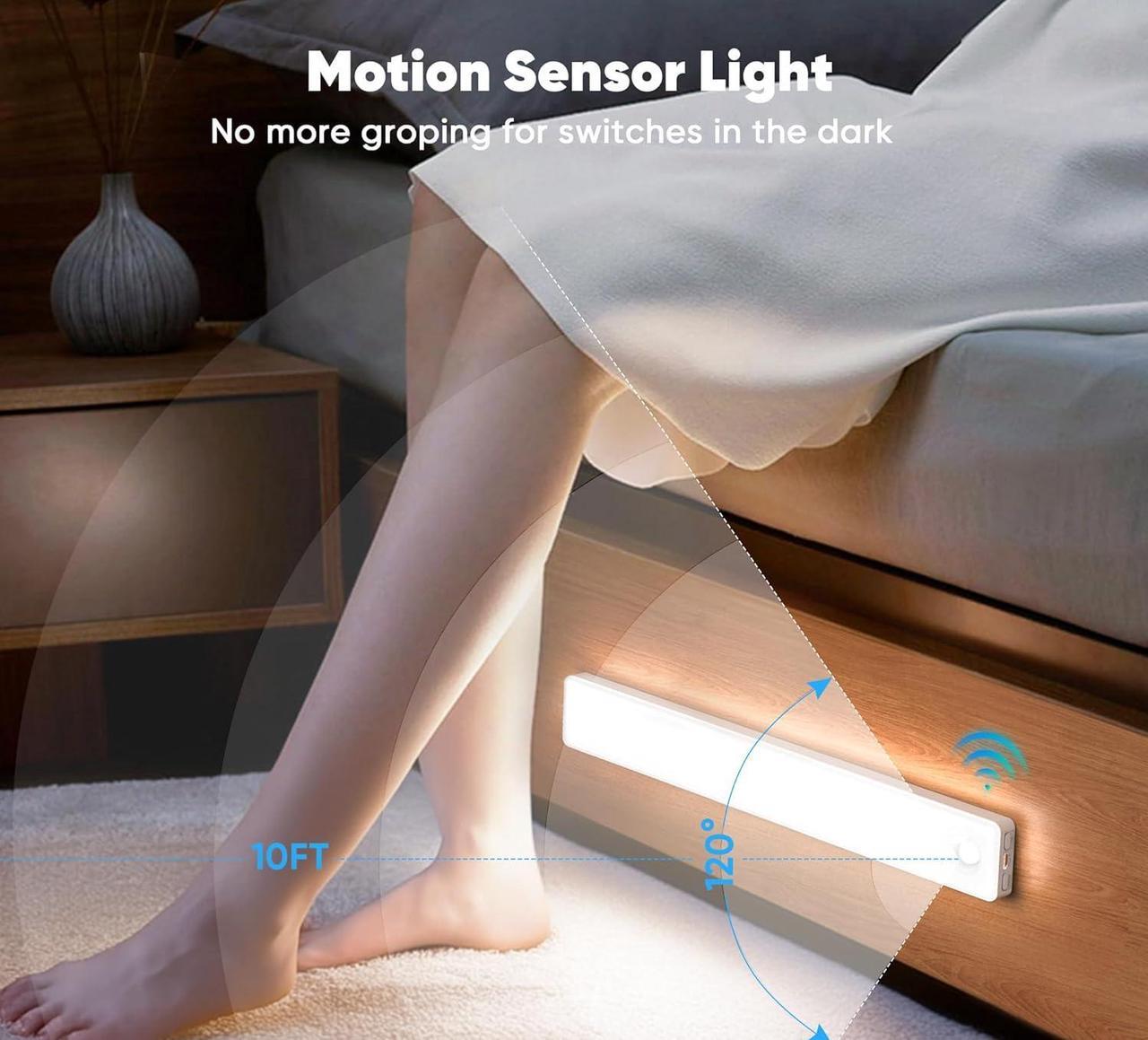 Alt view image 7 of 7 - Under Cabinet Lighting 2 Pack Motion Sensor Light Indoor Rechargeable Closet Lights Battery Operated LED Lights for Bedroom Wireless Dimmable Cabinet Lights Motion Sensor Step Night Light