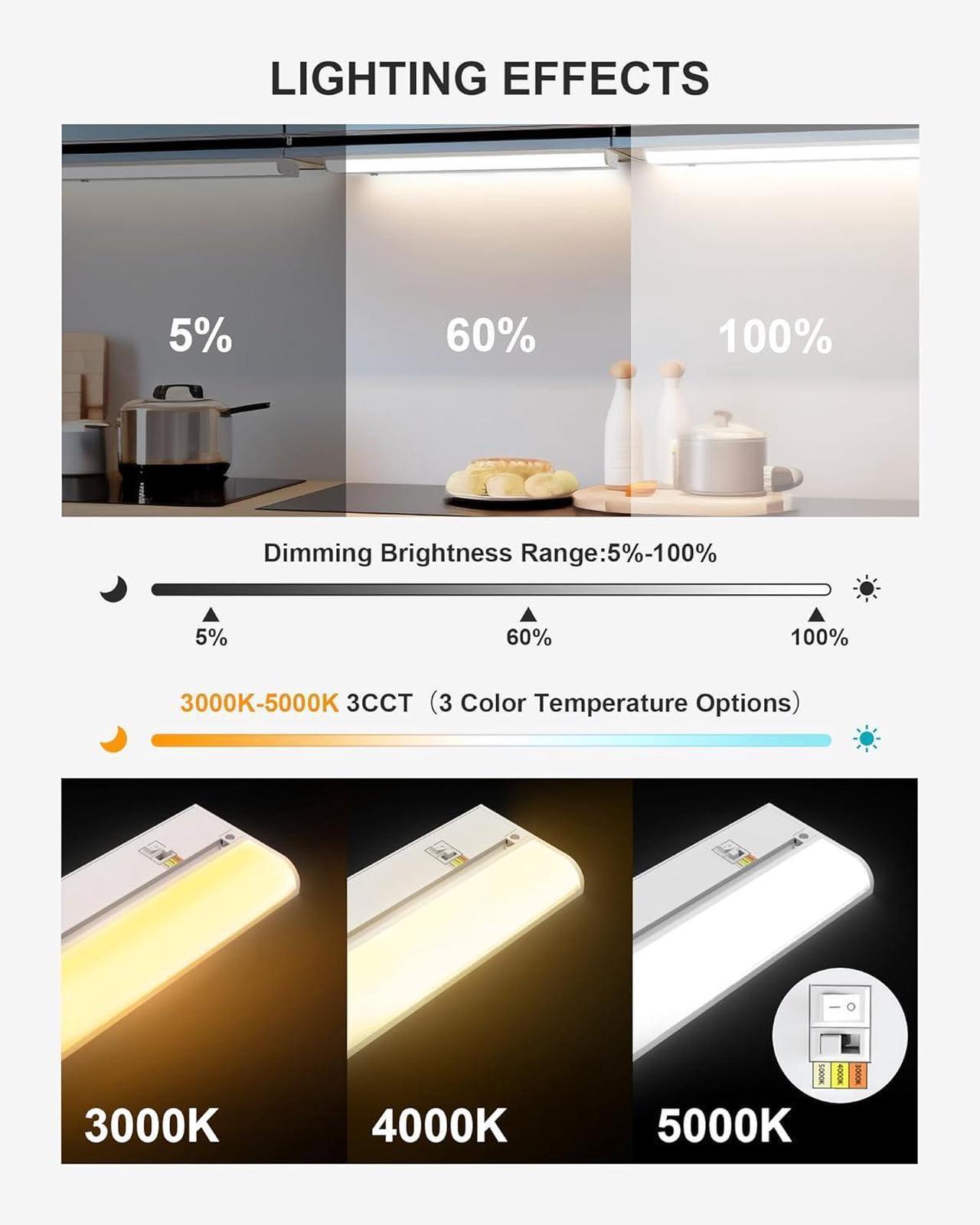 Alt view image 2 of 7 - Hardwired Under Cabinet Lighting 36 inch 3 Color Setting Warm White Cool White Daylight with Triac Dimmable Linkable Under Counter Lights for Kitchen 20W 120V 288 LED 2000Lumen CRI 93